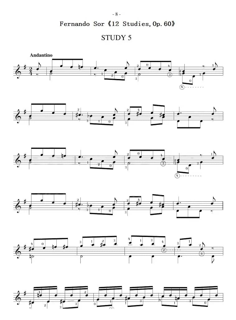 Fernando Sor《12 Studies,Op.60》（STUDY 5）