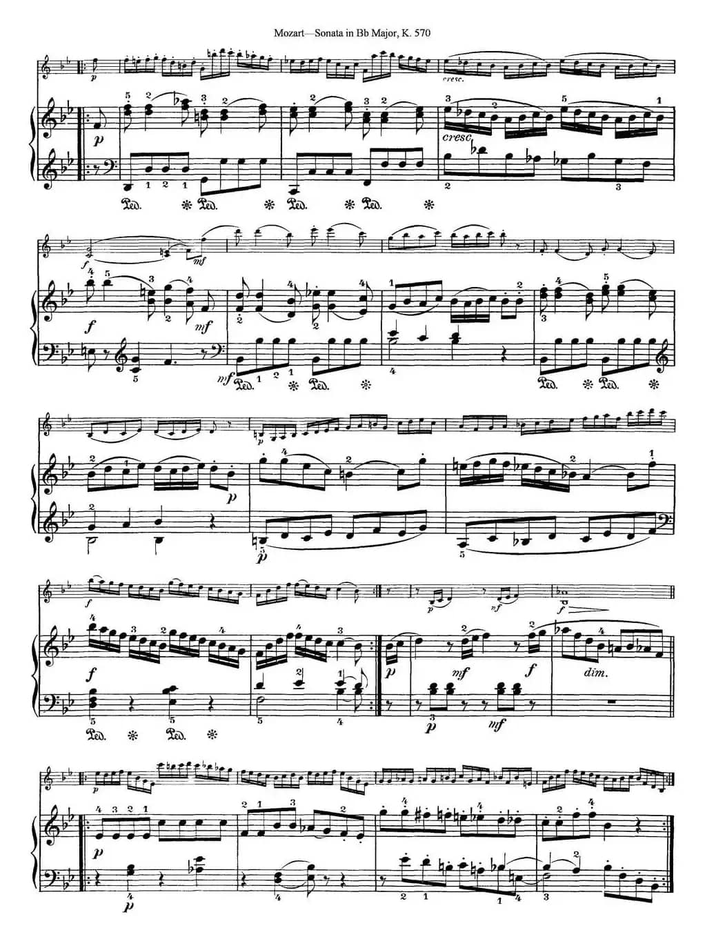Violin Sonata in Bb Major K.570（小提琴+钢琴伴奏）