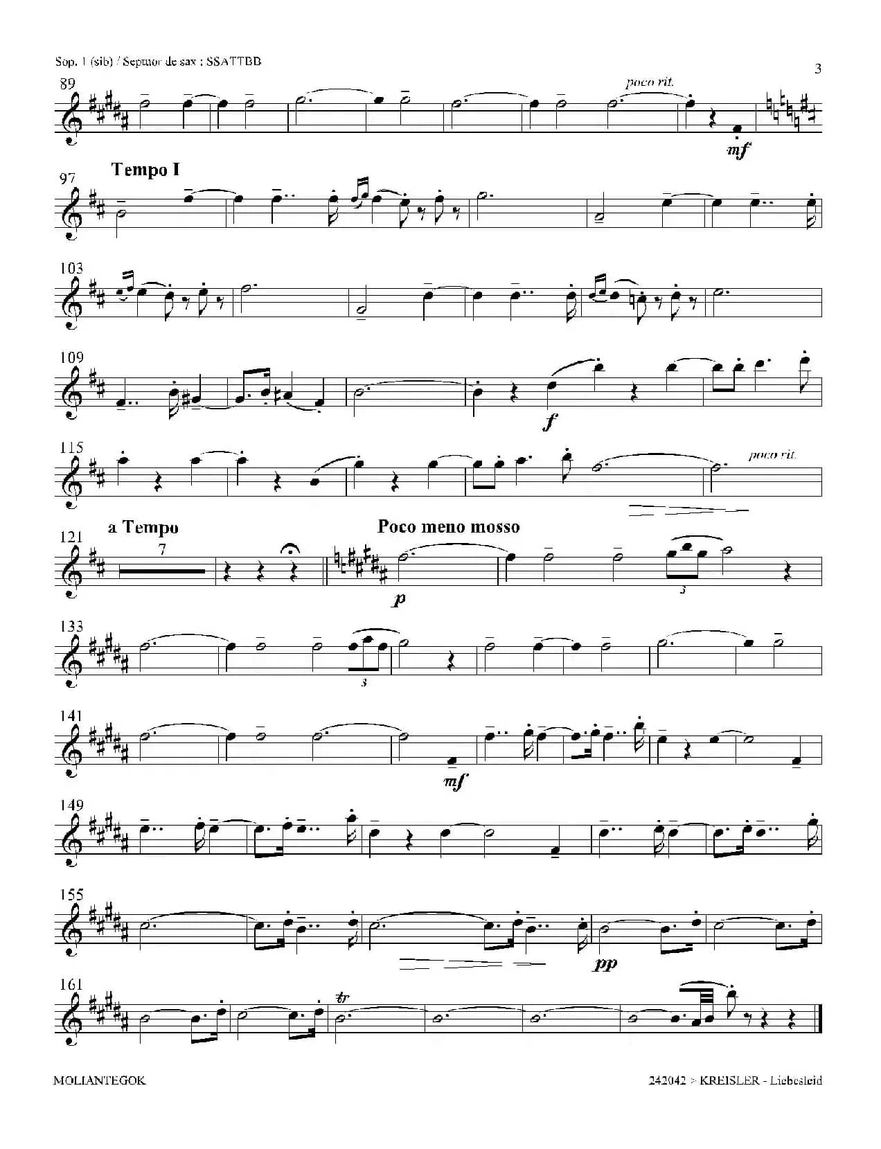 Liebesleid（四重奏、第1、2高音萨克斯分谱）