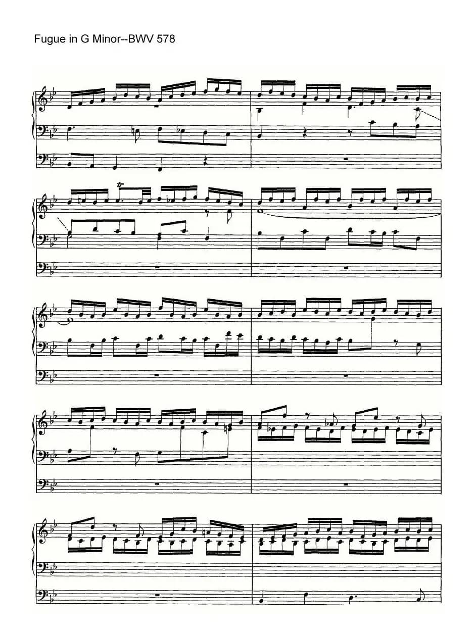Fugue in G Minor--BWV 578(管风琴谱)