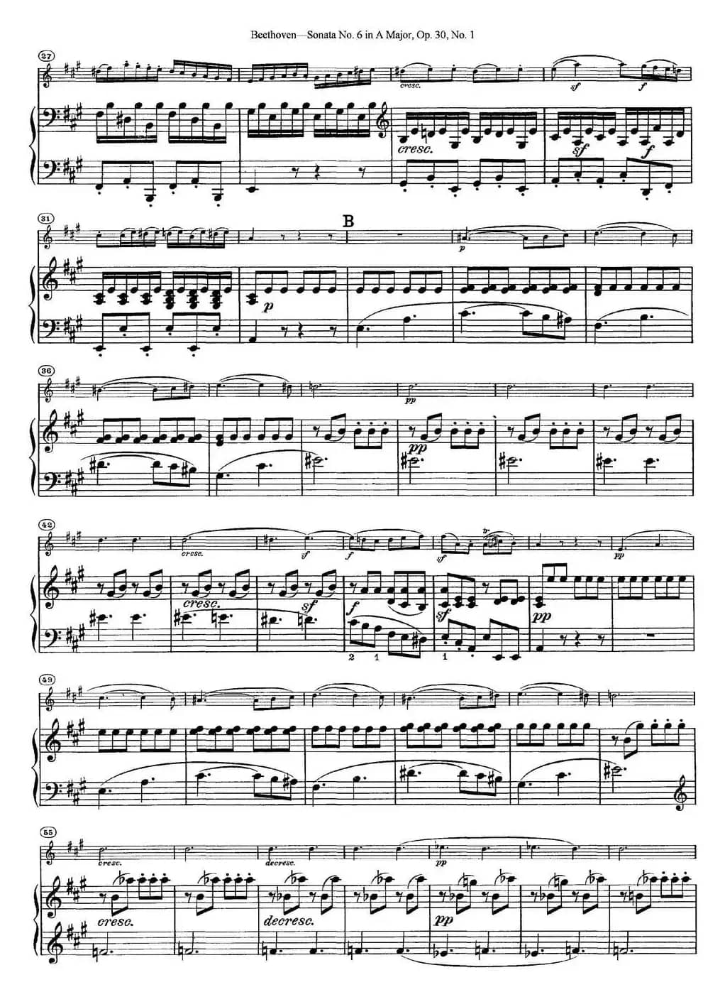 Violin Sonata No.6 in A Major Op.30 No.1（小提琴+钢琴伴奏）