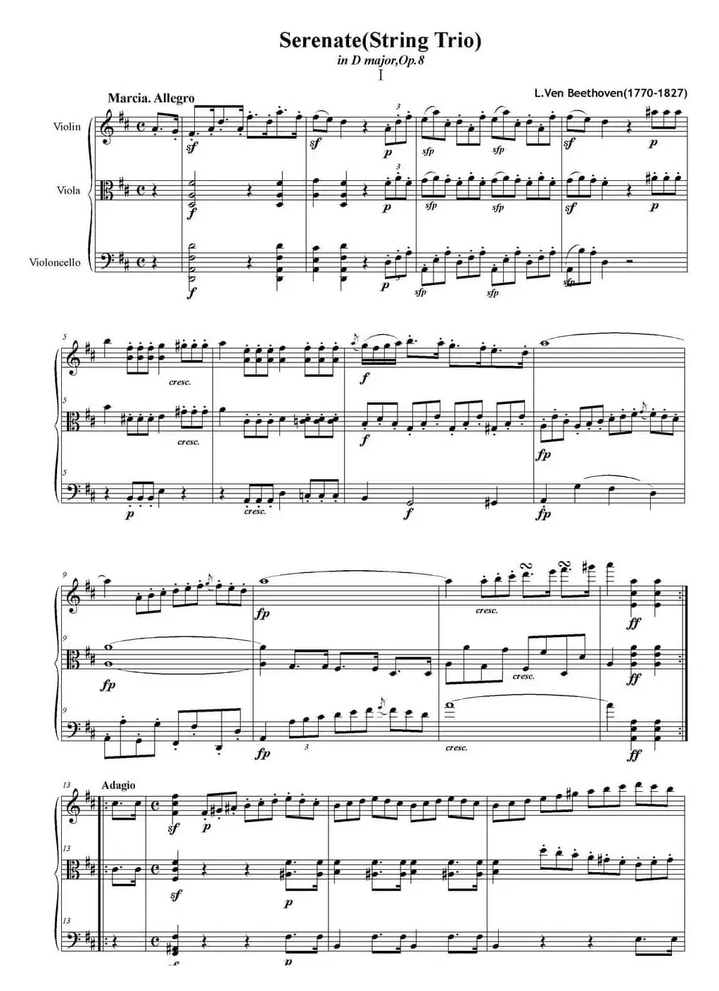 Serenate（String Trio）（D大调弦乐三重奏Op.8,I）