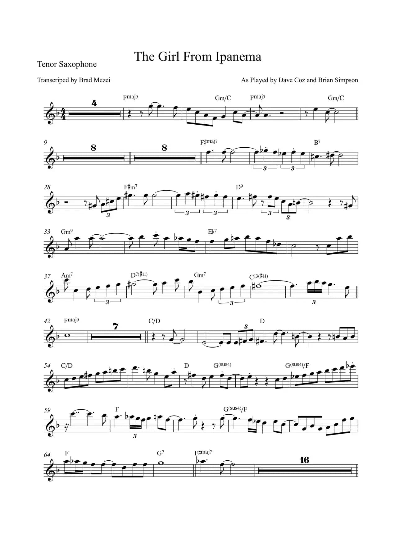 The Girl From Ipanema（次中音萨克斯）