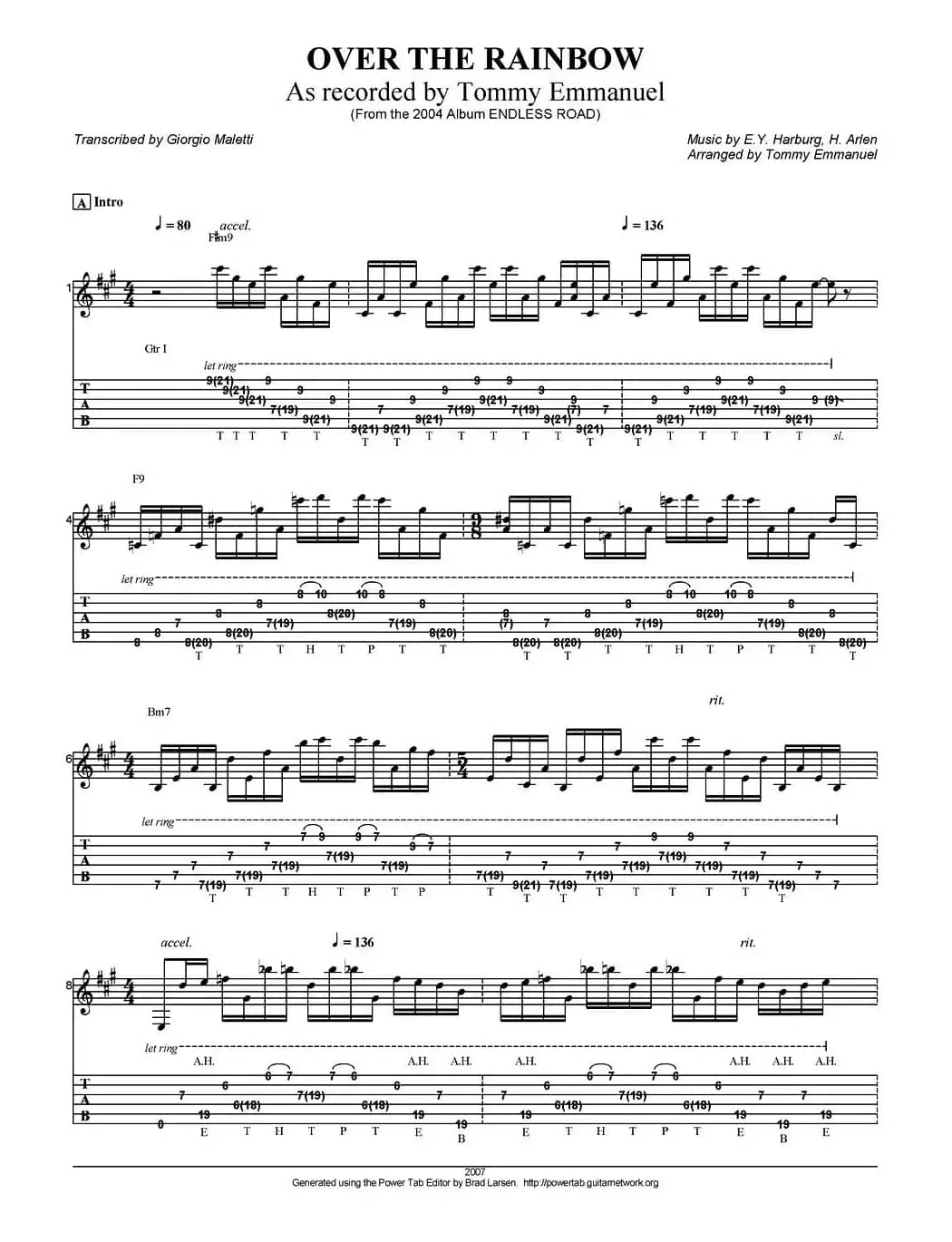 tommy emmanuel：over the rainbow（指弹吉他）