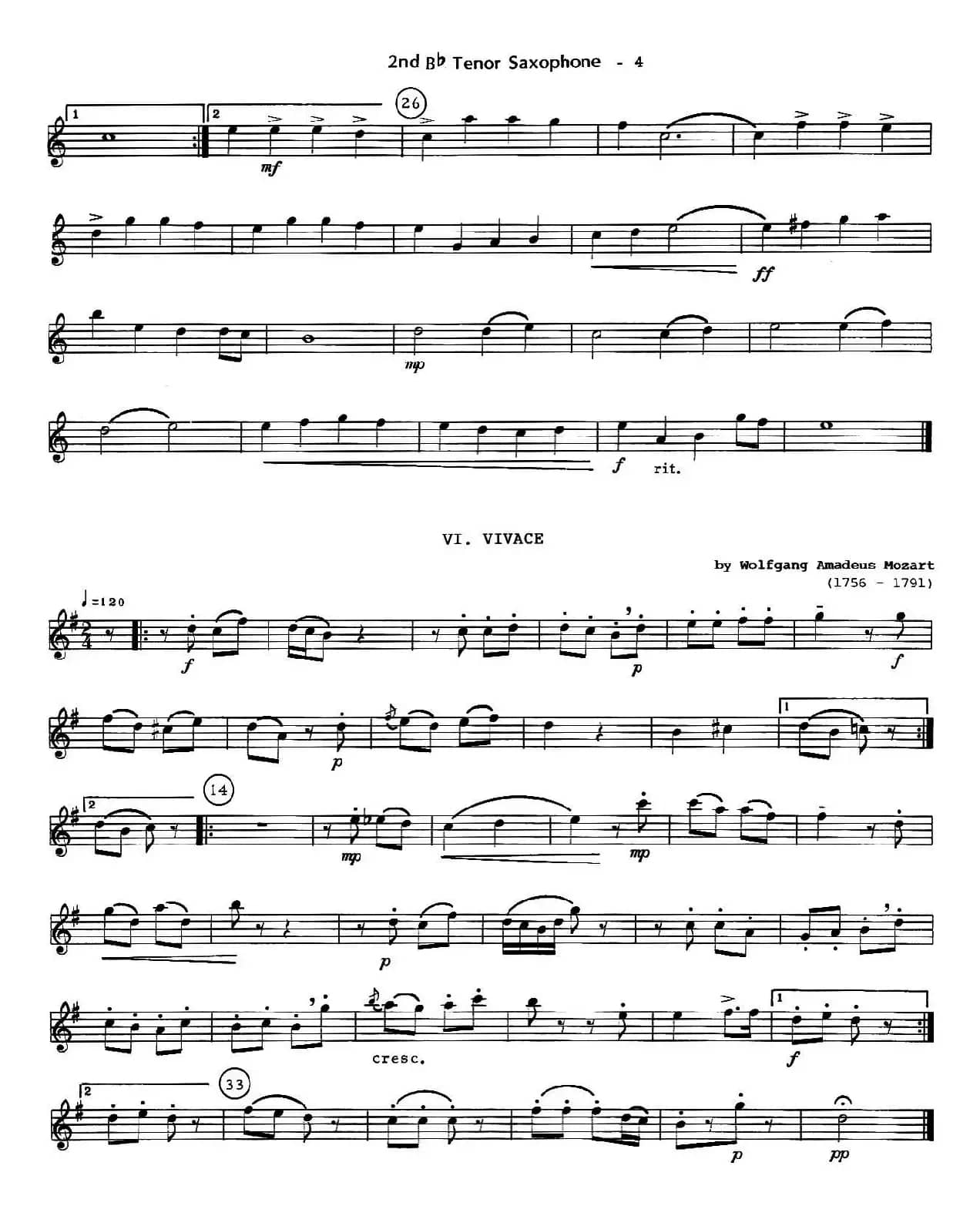 six for three（次中音三重奏第二萨克斯分谱）