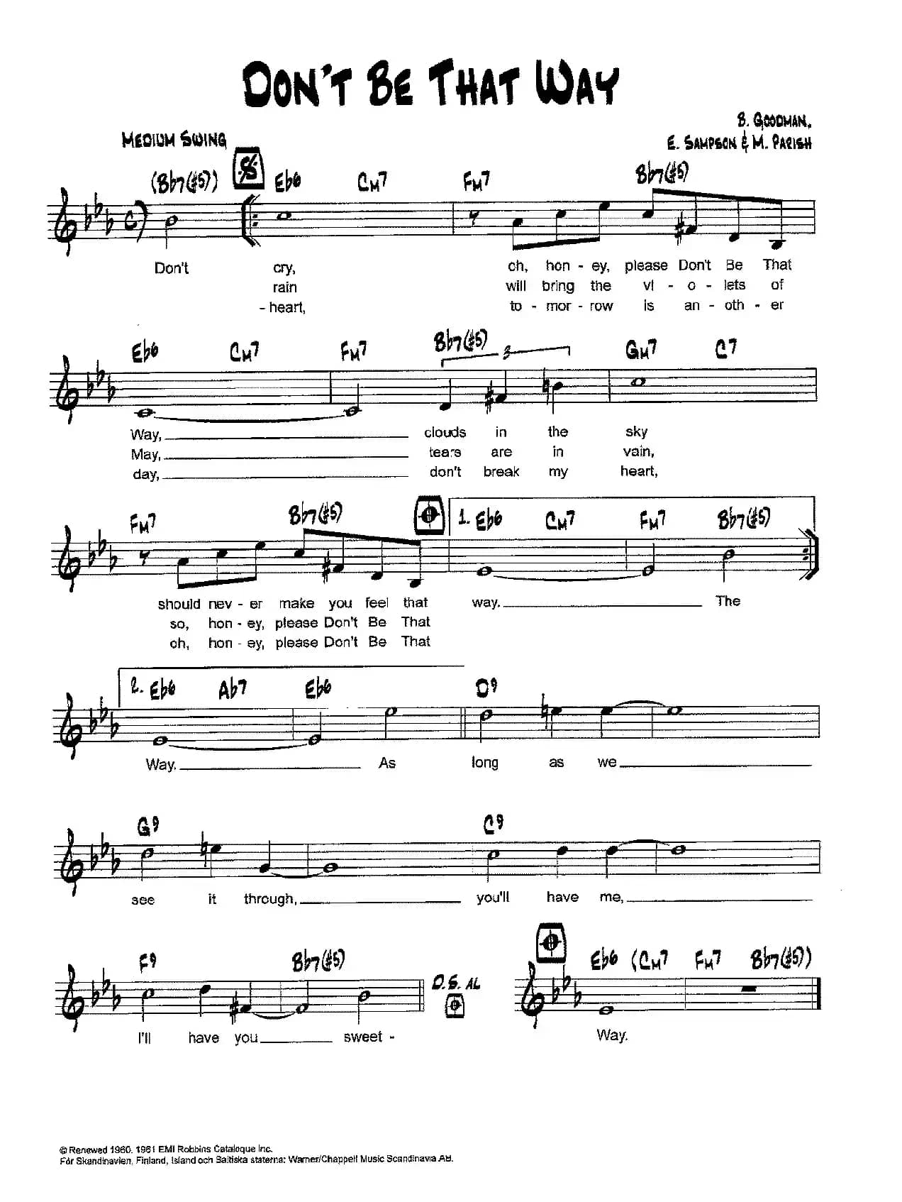 降B爵士乐谱：DON'T BE THAT WAY