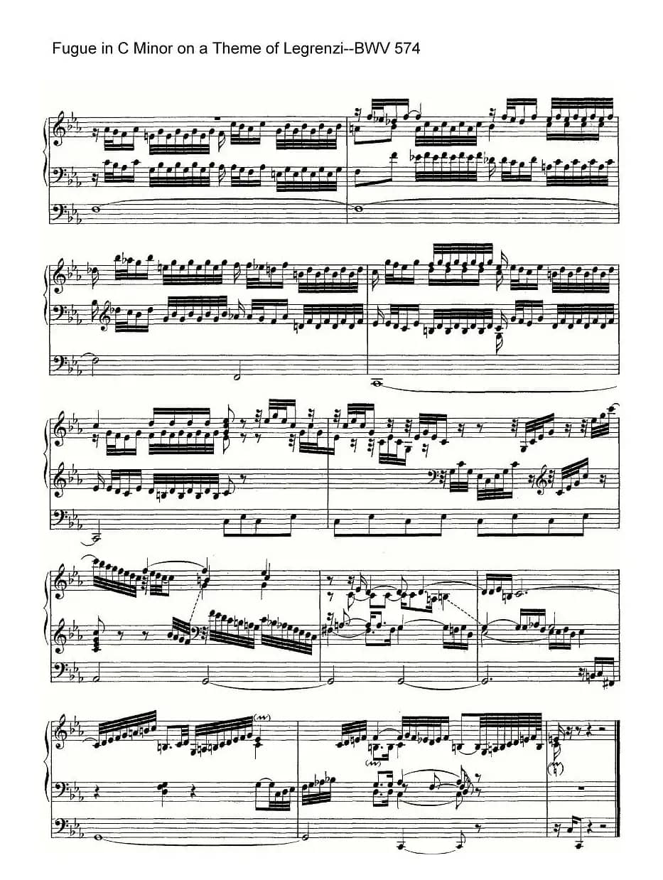 Fugue in C Minor on a Theme of Legrenzi--BWV 574（管风琴谱）