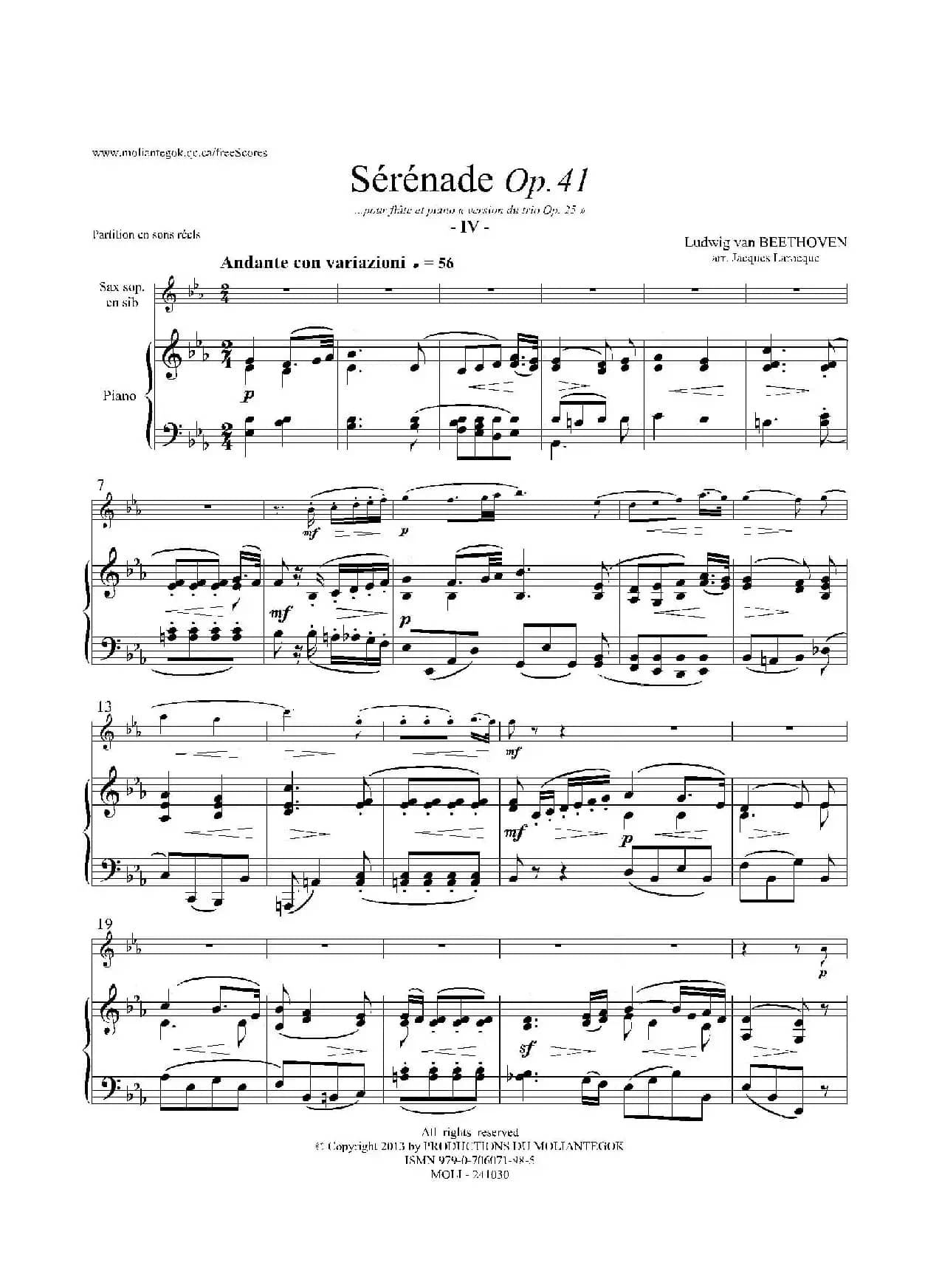 小夜曲 Op.41（高音萨克斯+钢琴伴奏）