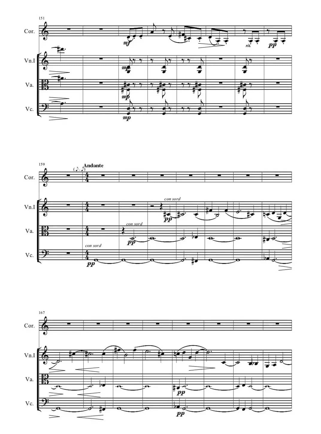 圆号与三件弦乐