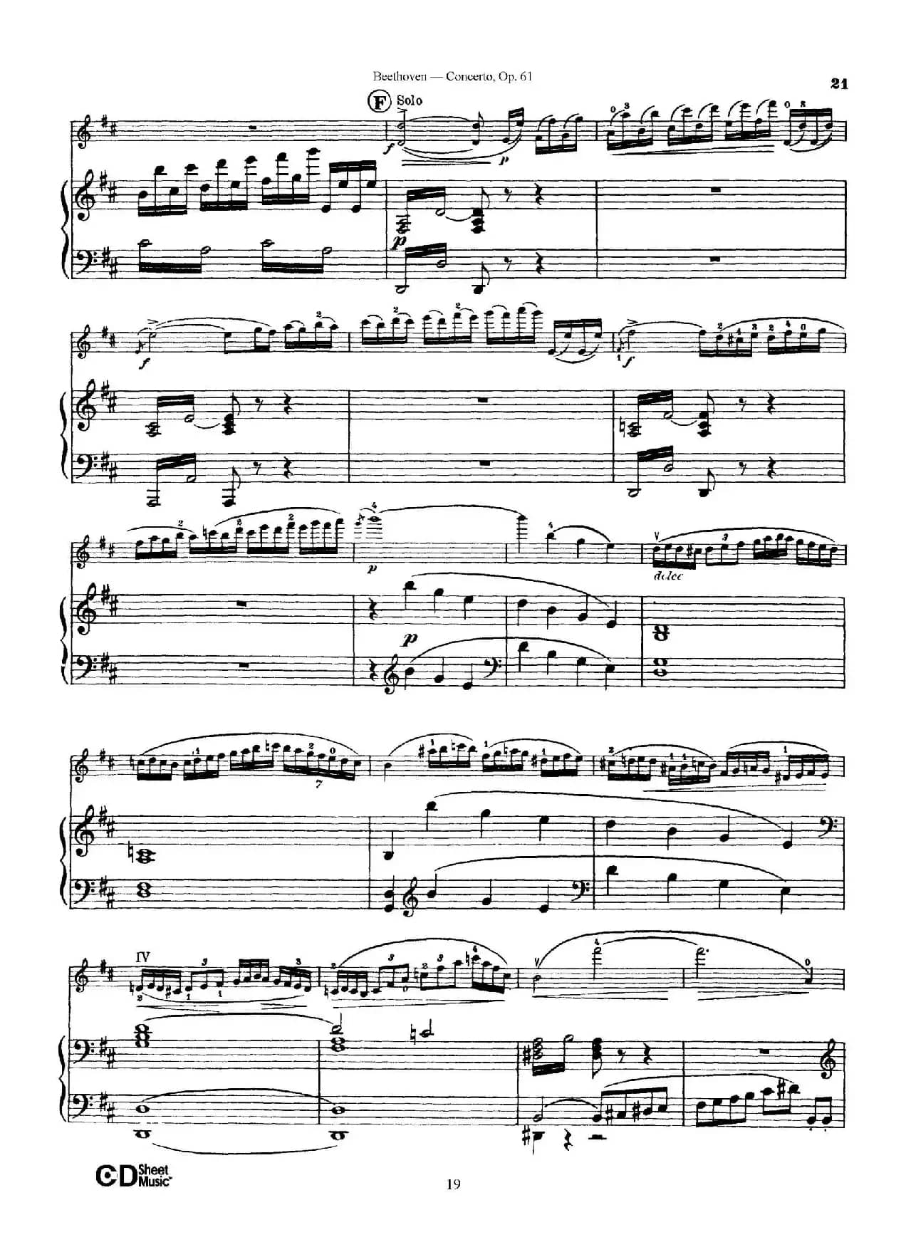 D大调小提琴协奏曲 Op.61（小提琴与钢琴版）