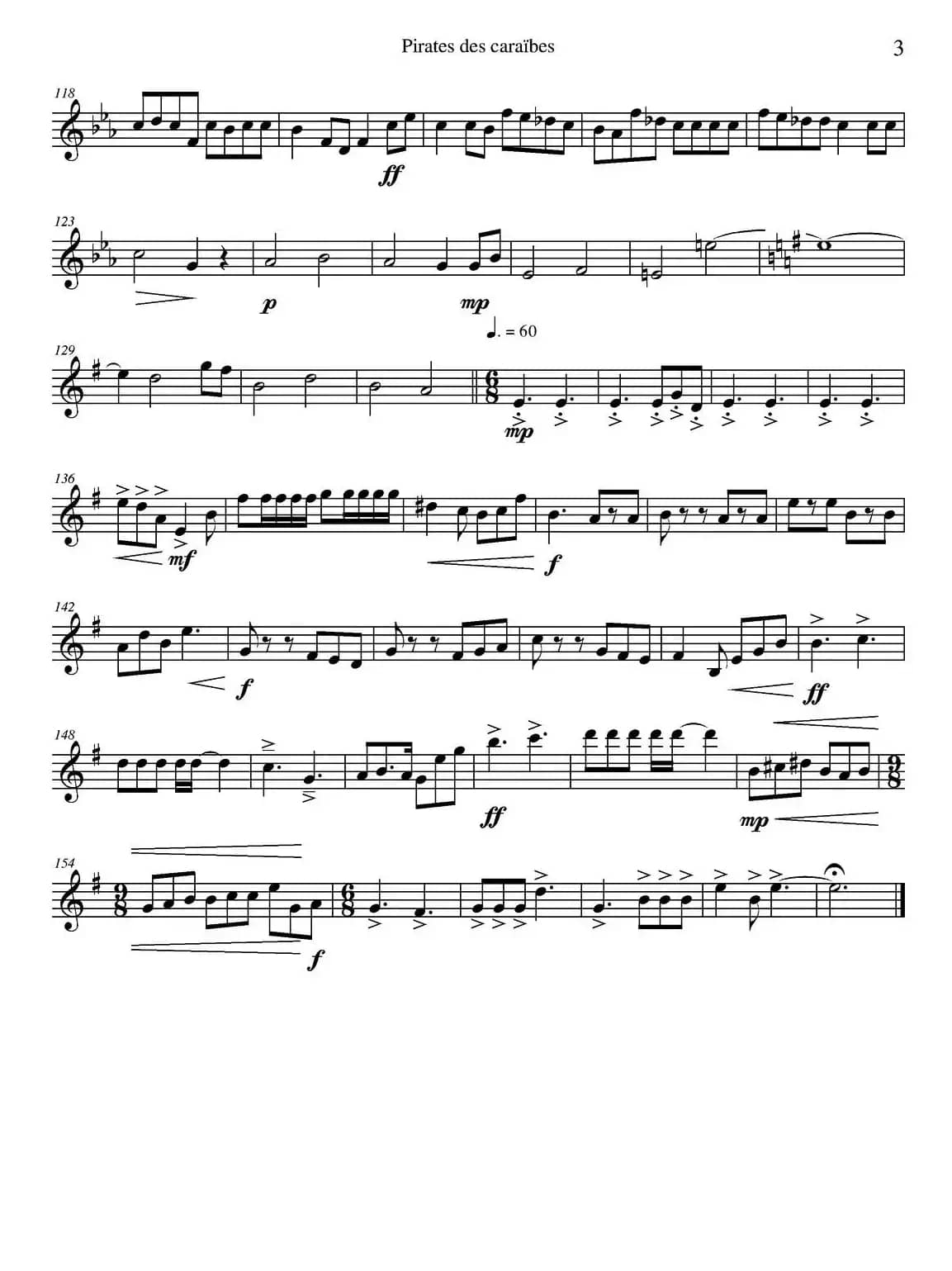 加勒比海盗（四重奏之次中音萨克斯分谱）