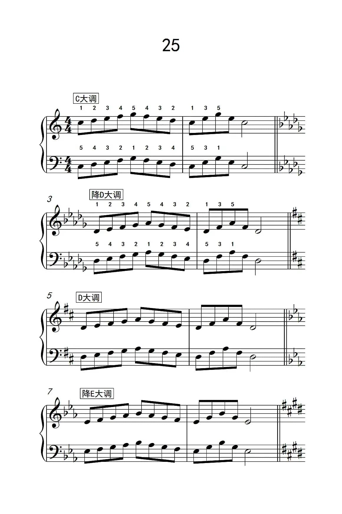 七.五指原位移调练习25（儿童钢琴手指练习 1）