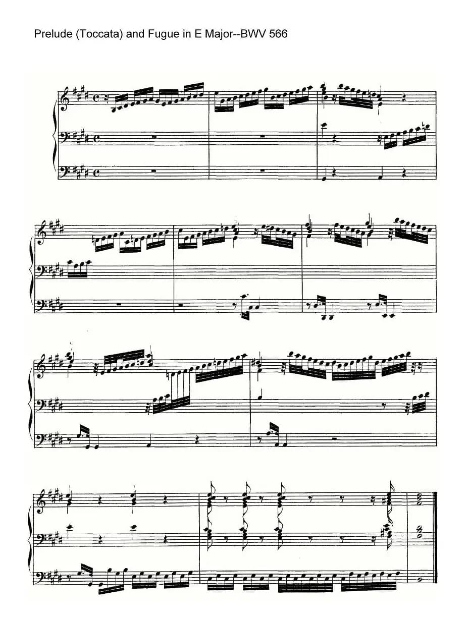 Prelude (Toccata) and Fugue in E Major--BWV 566(管风琴谱)