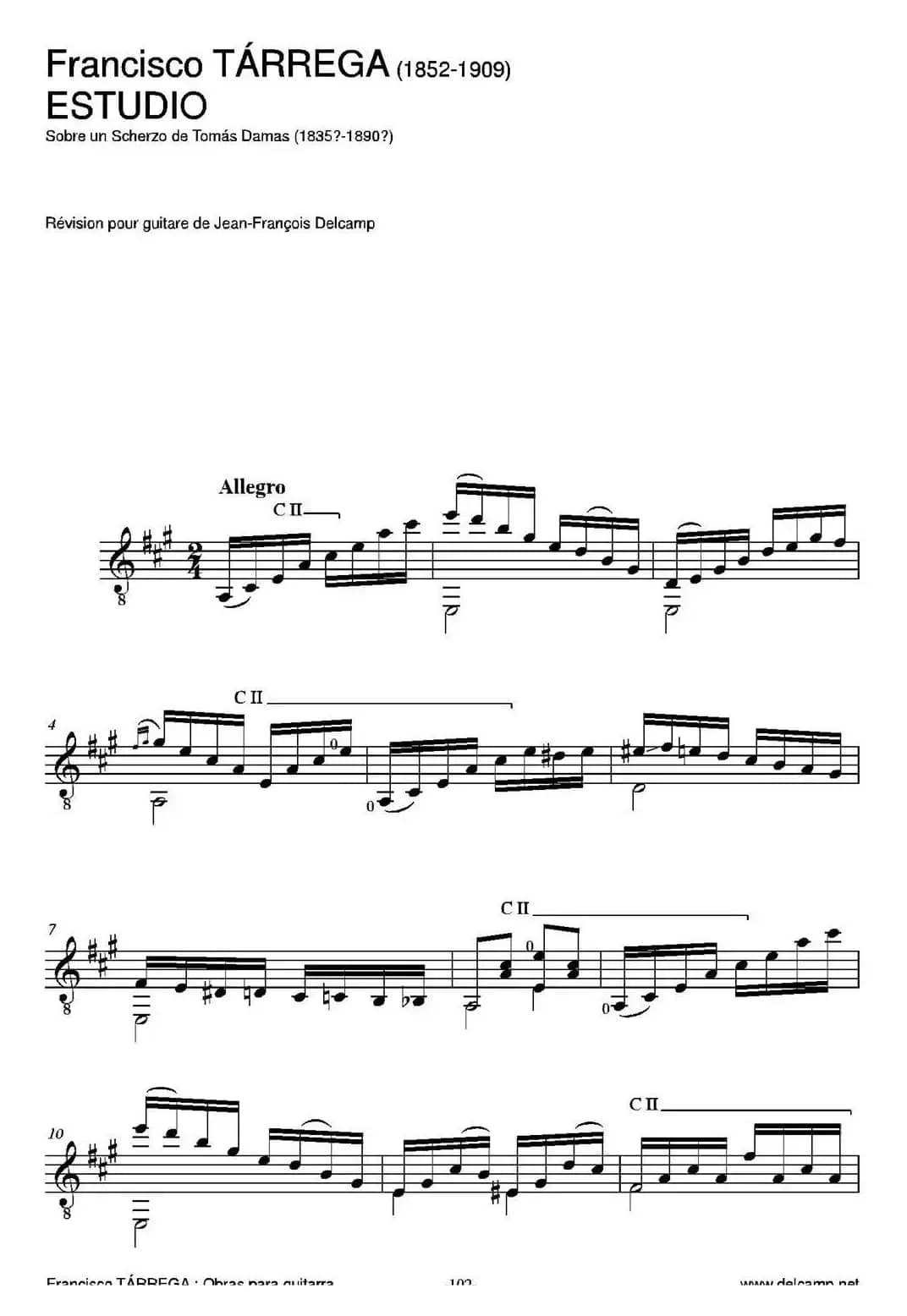 ESTUDIO(Sobre un Scherzo de Tomas Damas)（古典吉他）