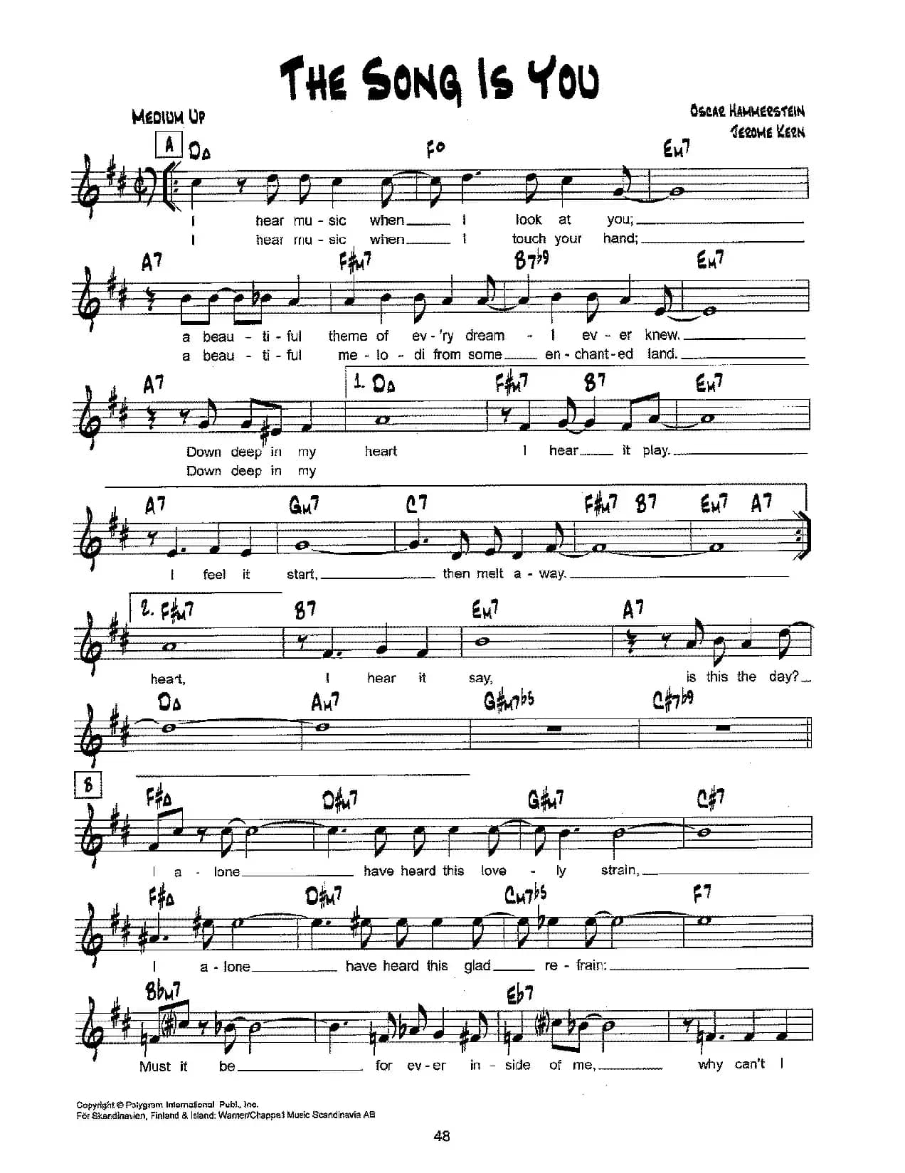 降B爵士乐谱：THE SONG IS YOU