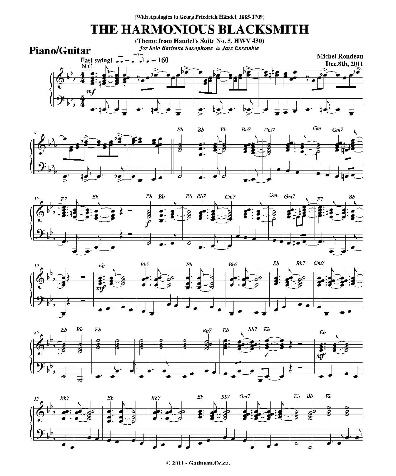 THE HARMONIOUS BLACKSMITH（钢琴、吉他分谱）