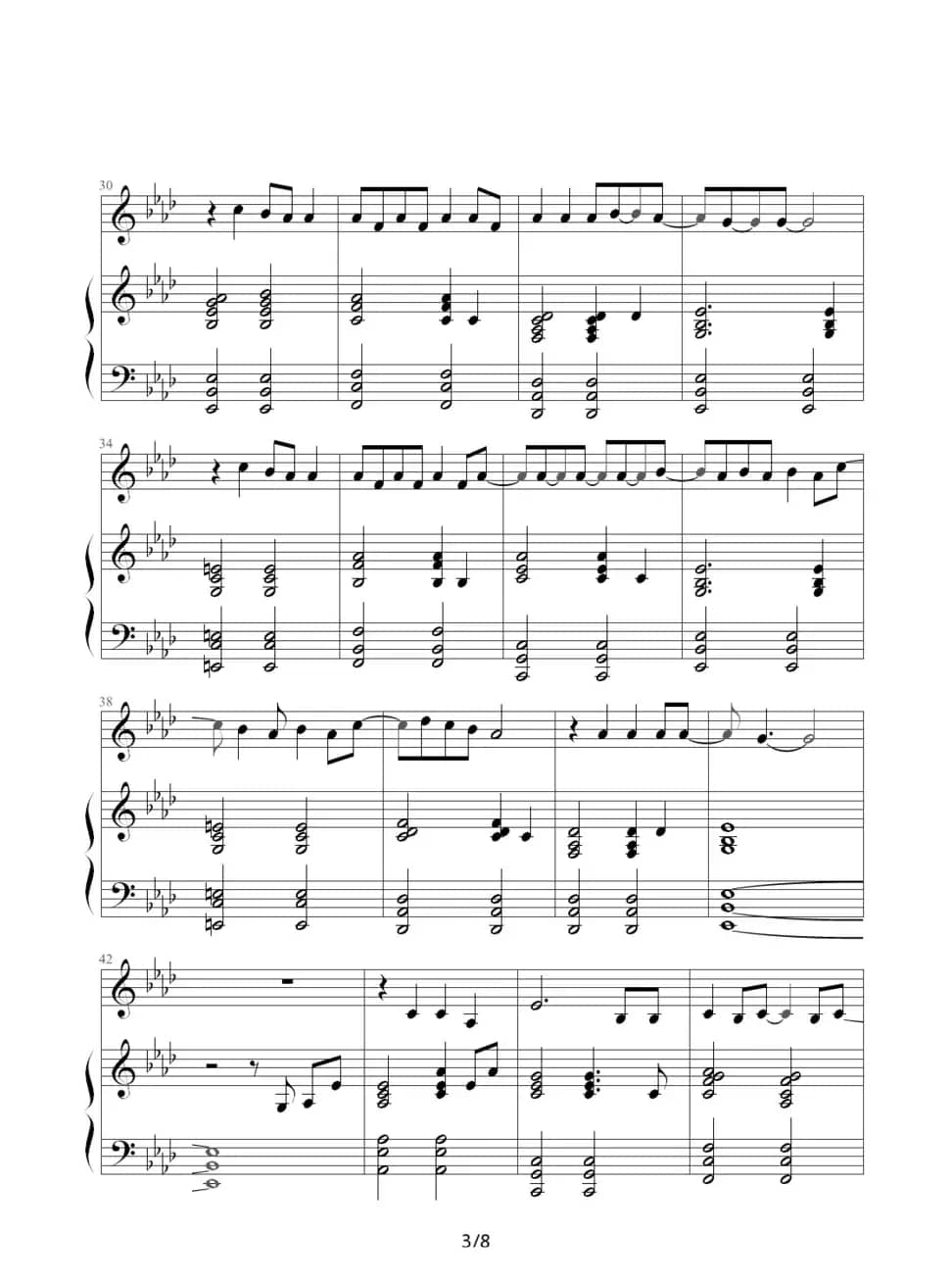 because of you（韩剧《冬季恋歌》插曲）（钢琴伴奏谱）