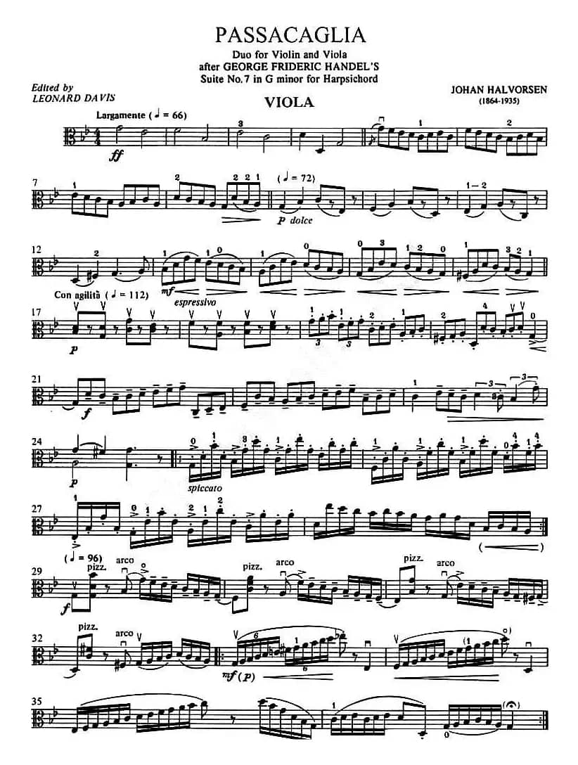 Passacaglia（帕萨卡利亚）（二重奏中提琴分谱）