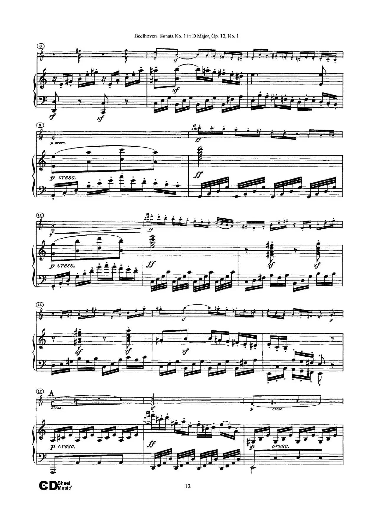 D大调第一小提琴奏鸣曲（Sonata No.1 in D Major Op.12,No.1）（小提琴+钢琴伴奏）
