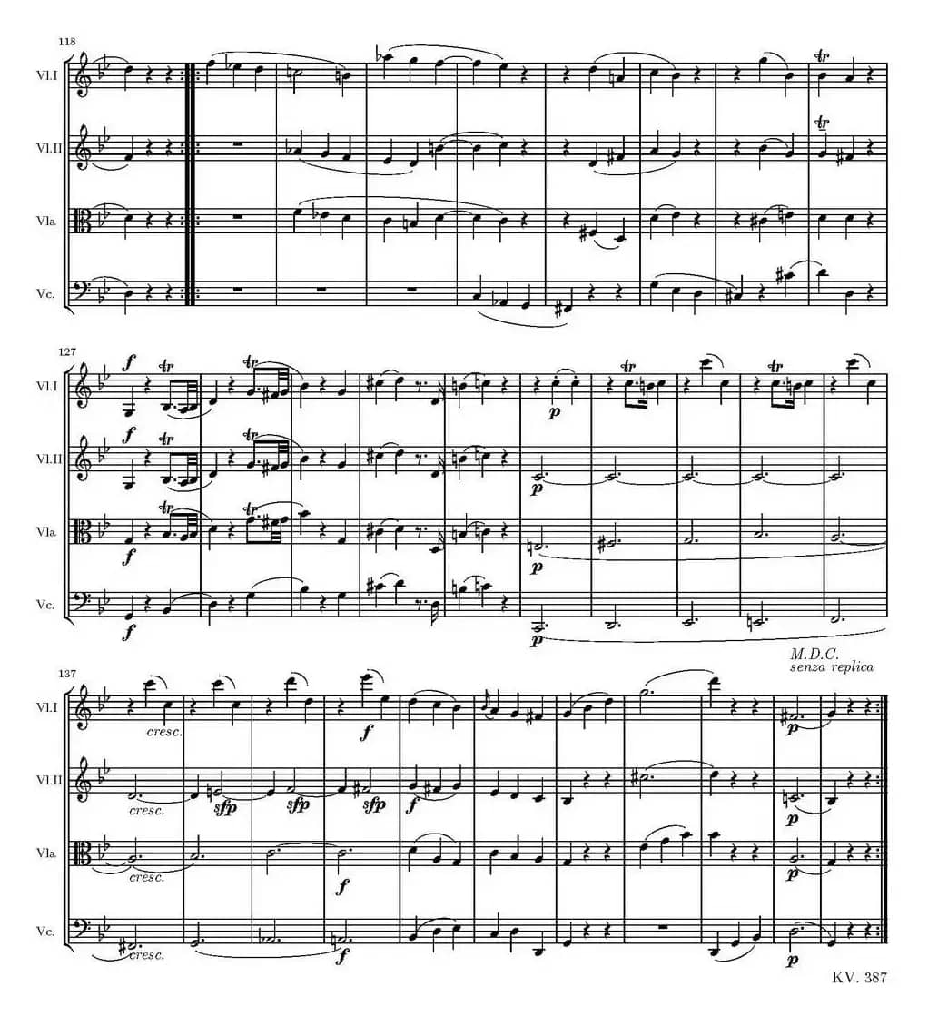 String Quartet KV.387（G大调弦乐四重奏）
