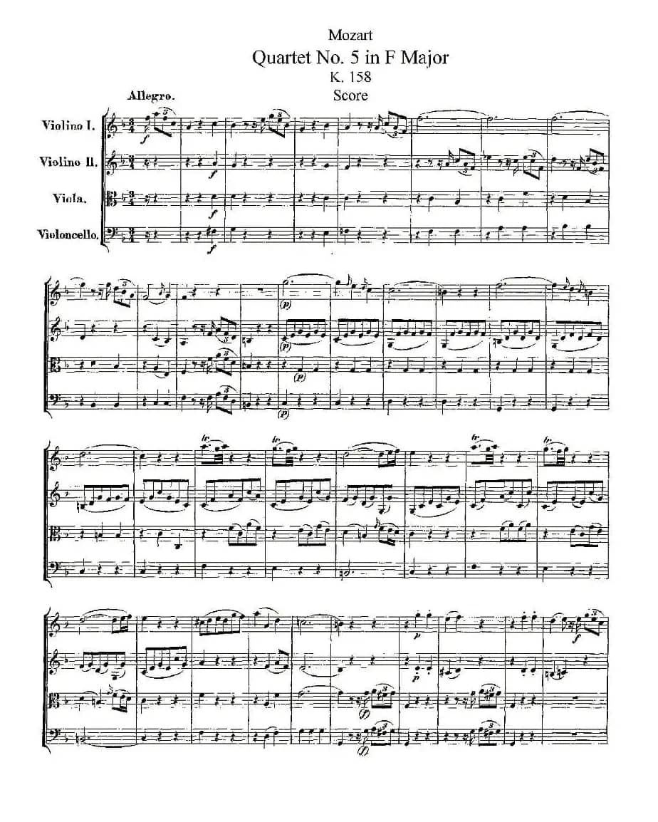 Quartet No. 5 in F Major, K. 158（F大调第五弦乐四重奏）