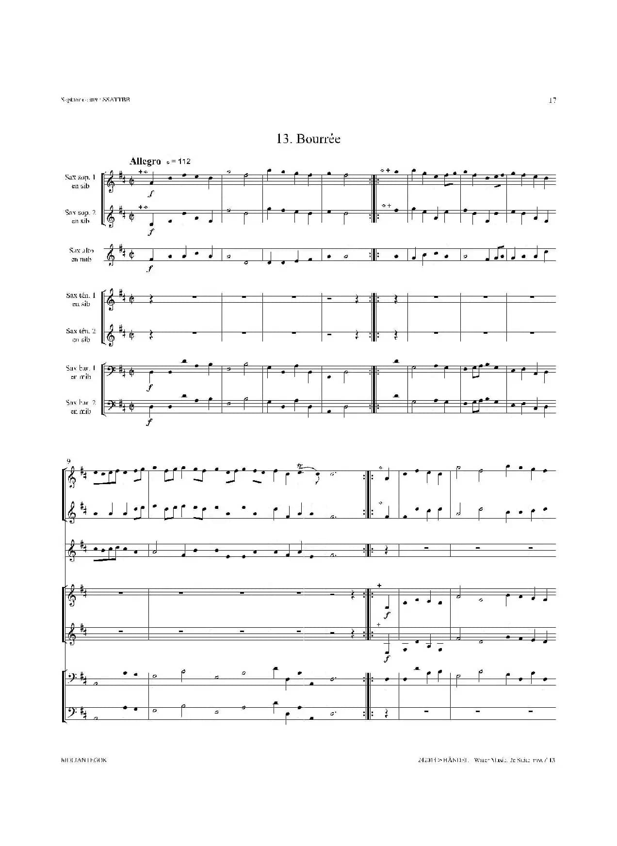 Water Music（HWV.349 No.2）（萨克斯合奏总谱）