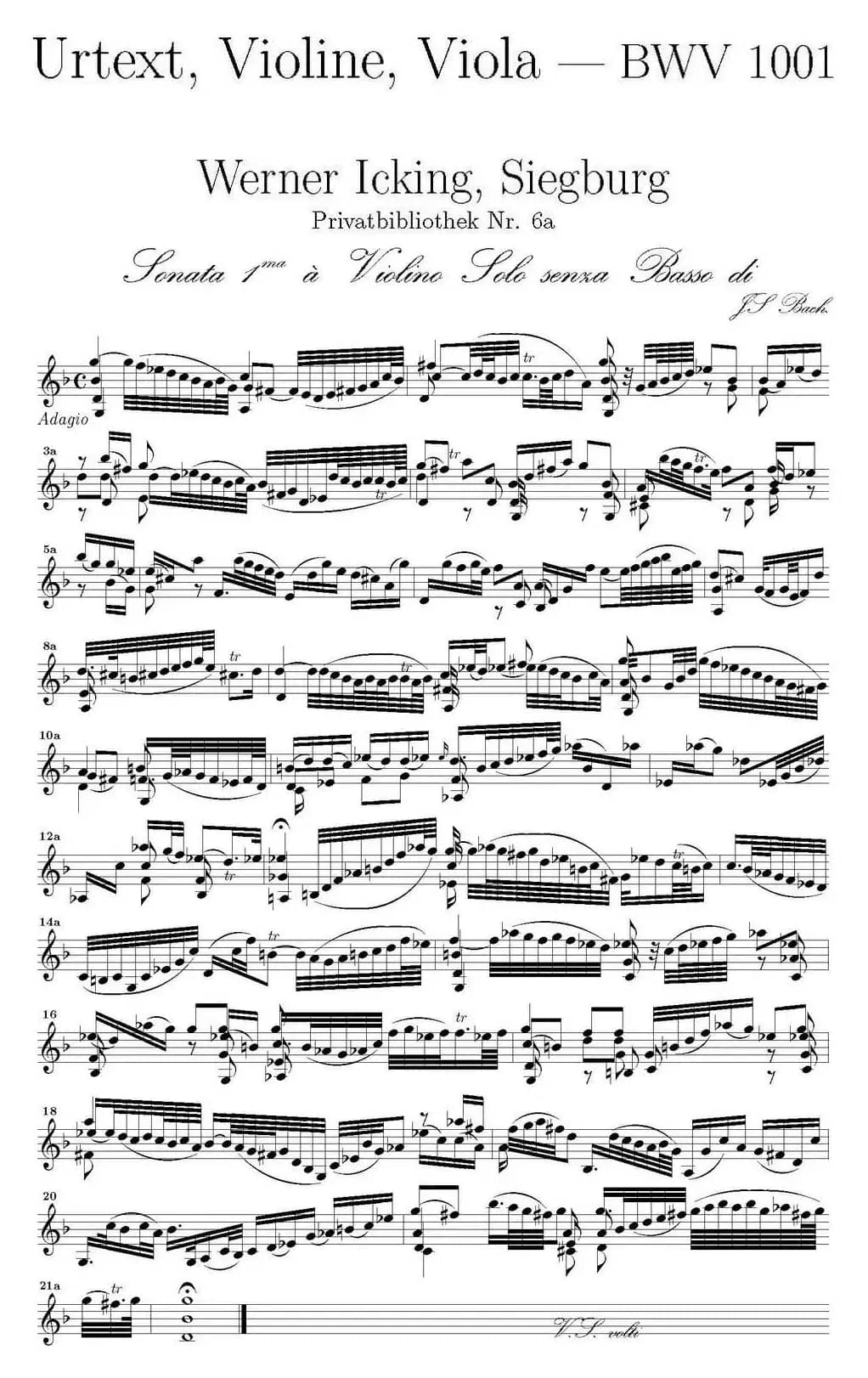 Bach Sonata BWV1001（无伴奏小提琴组曲）