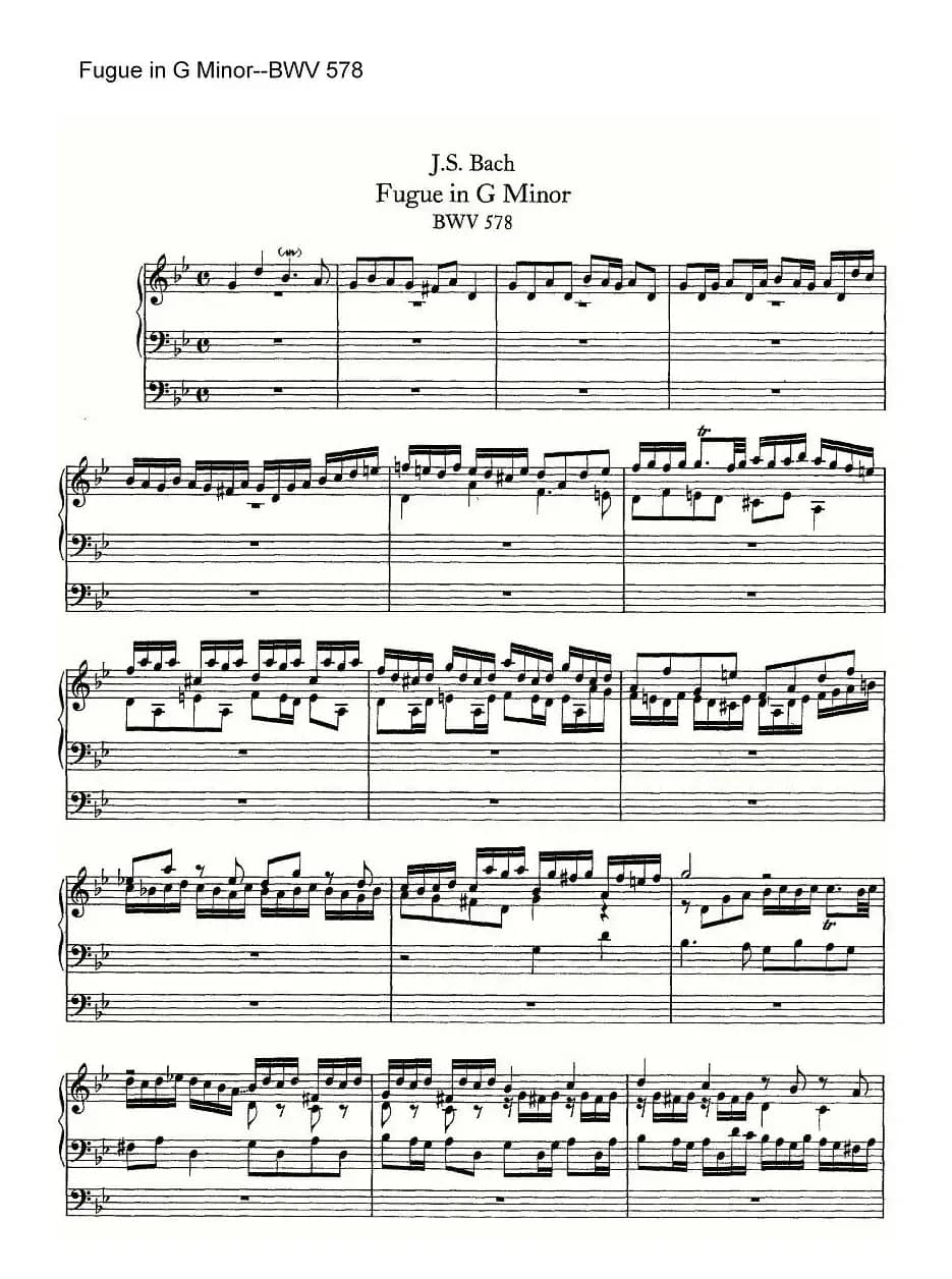 Fugue in G Minor--BWV 578(管风琴谱)
