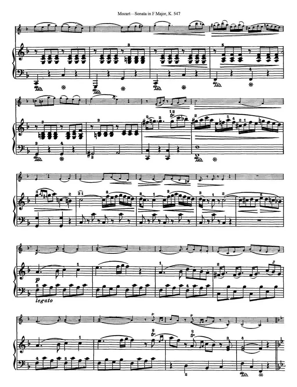 Violin Sonata in F Major K.547（小提琴+钢琴伴奏）