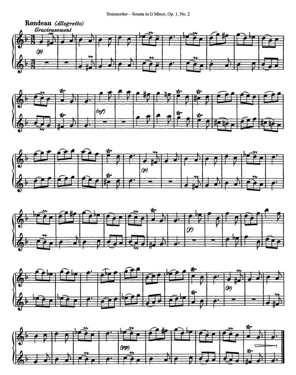 博伊斯卯绨G大调双长笛奏鸣曲Op.1（NO.2）