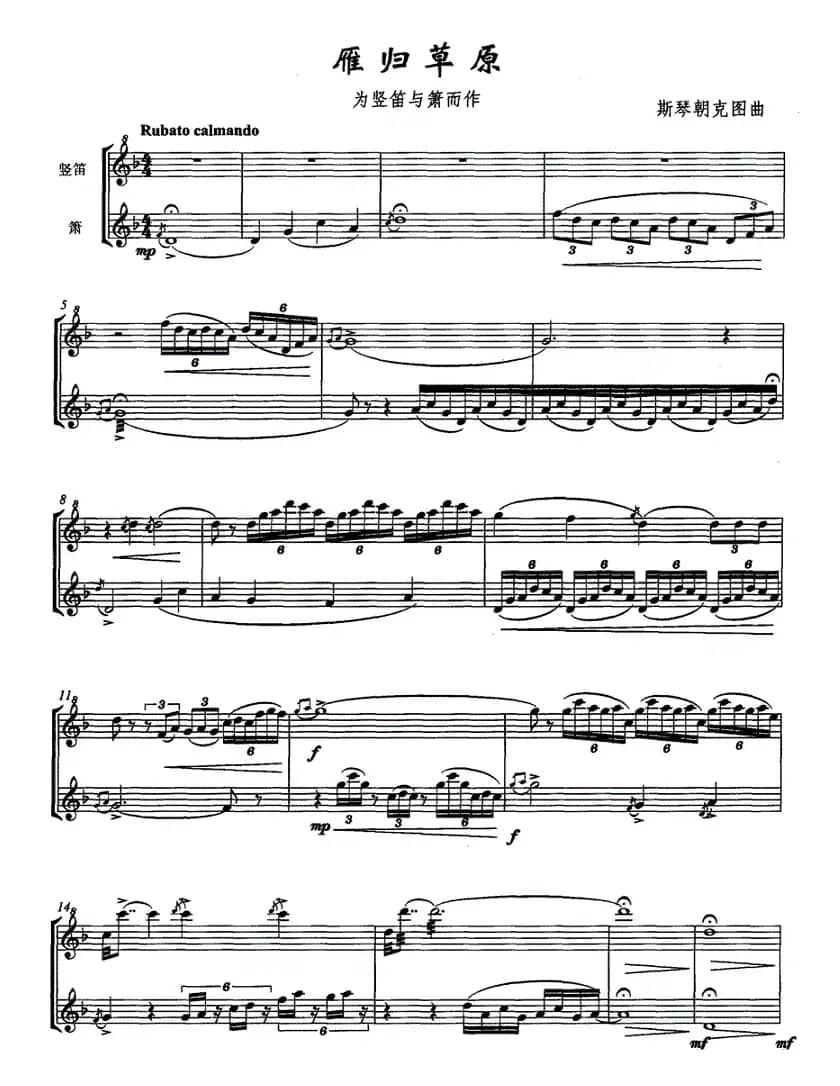 雁归草原（竖笛+箫 [五线谱]）