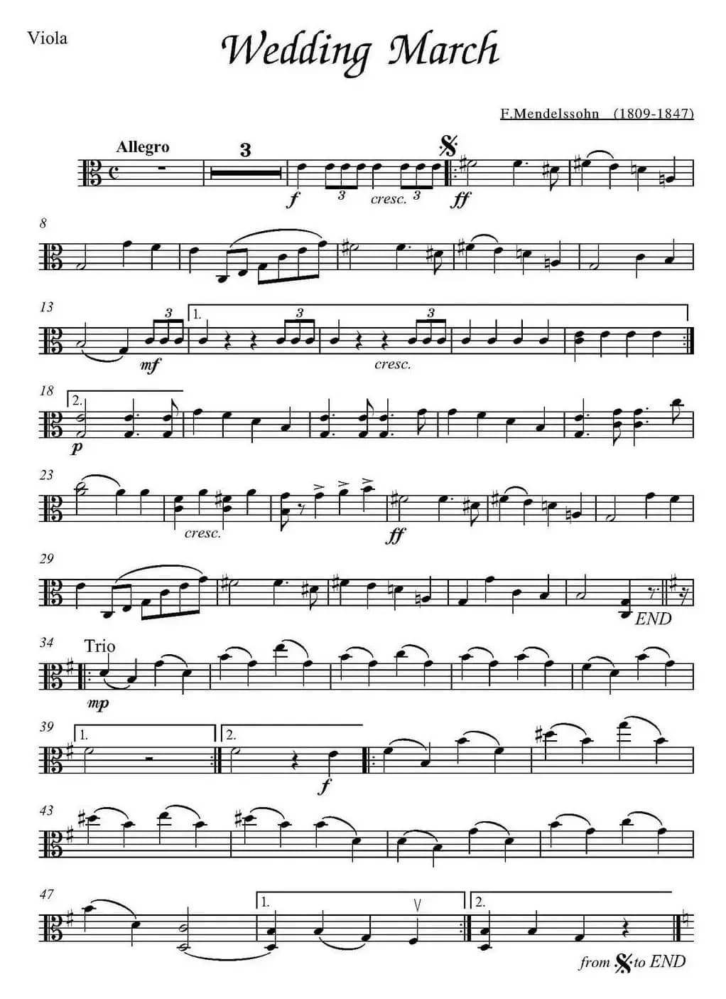 Wedding March（中提琴分谱、F.Mendelssohn作曲版）