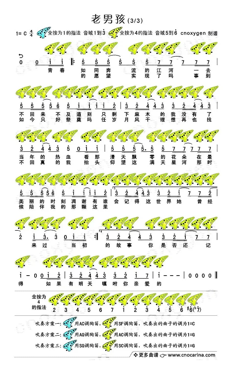 老男孩（十二孔陶笛谱）