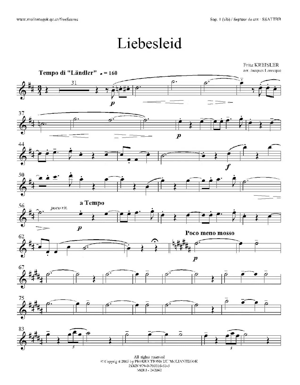 Liebesleid（四重奏、第1、2高音萨克斯分谱）