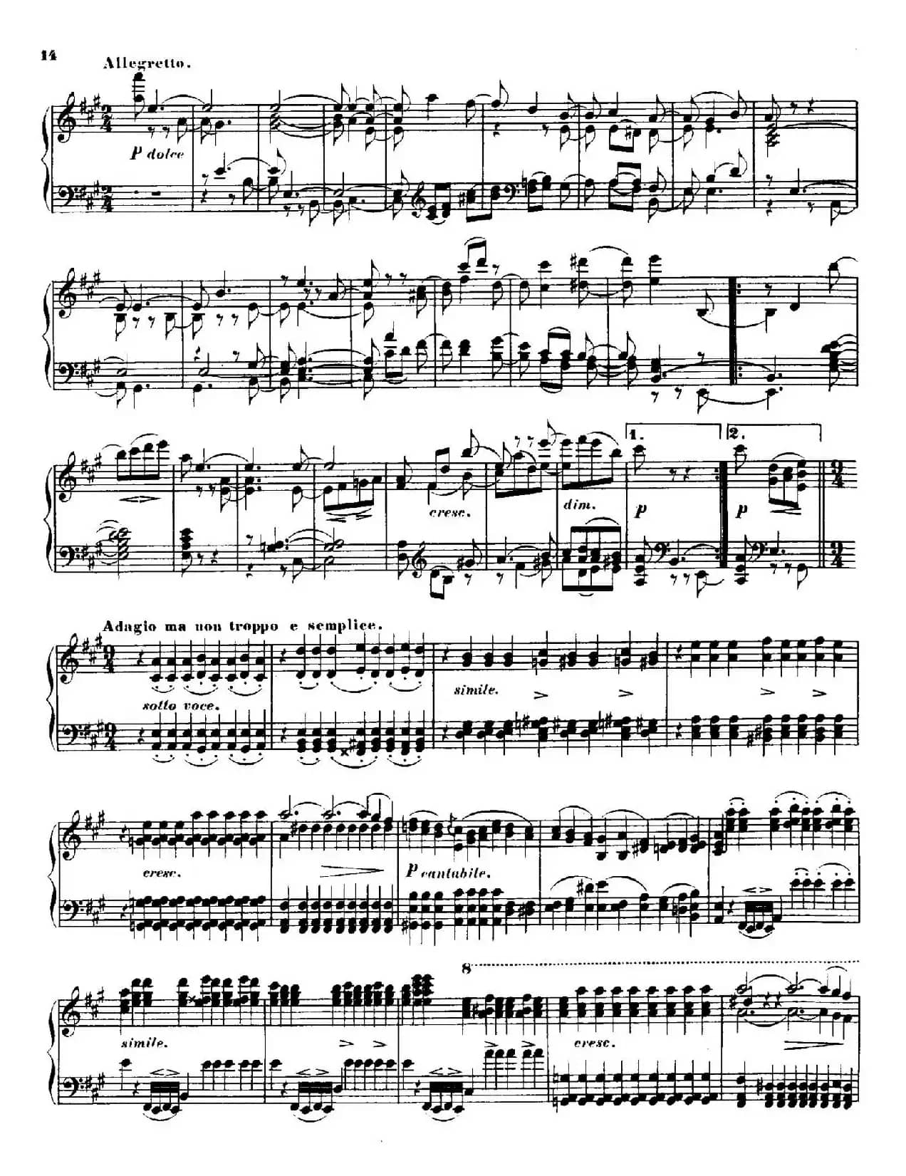 Quartet No.14(升c小调第十四弦乐四重奏钢琴版)