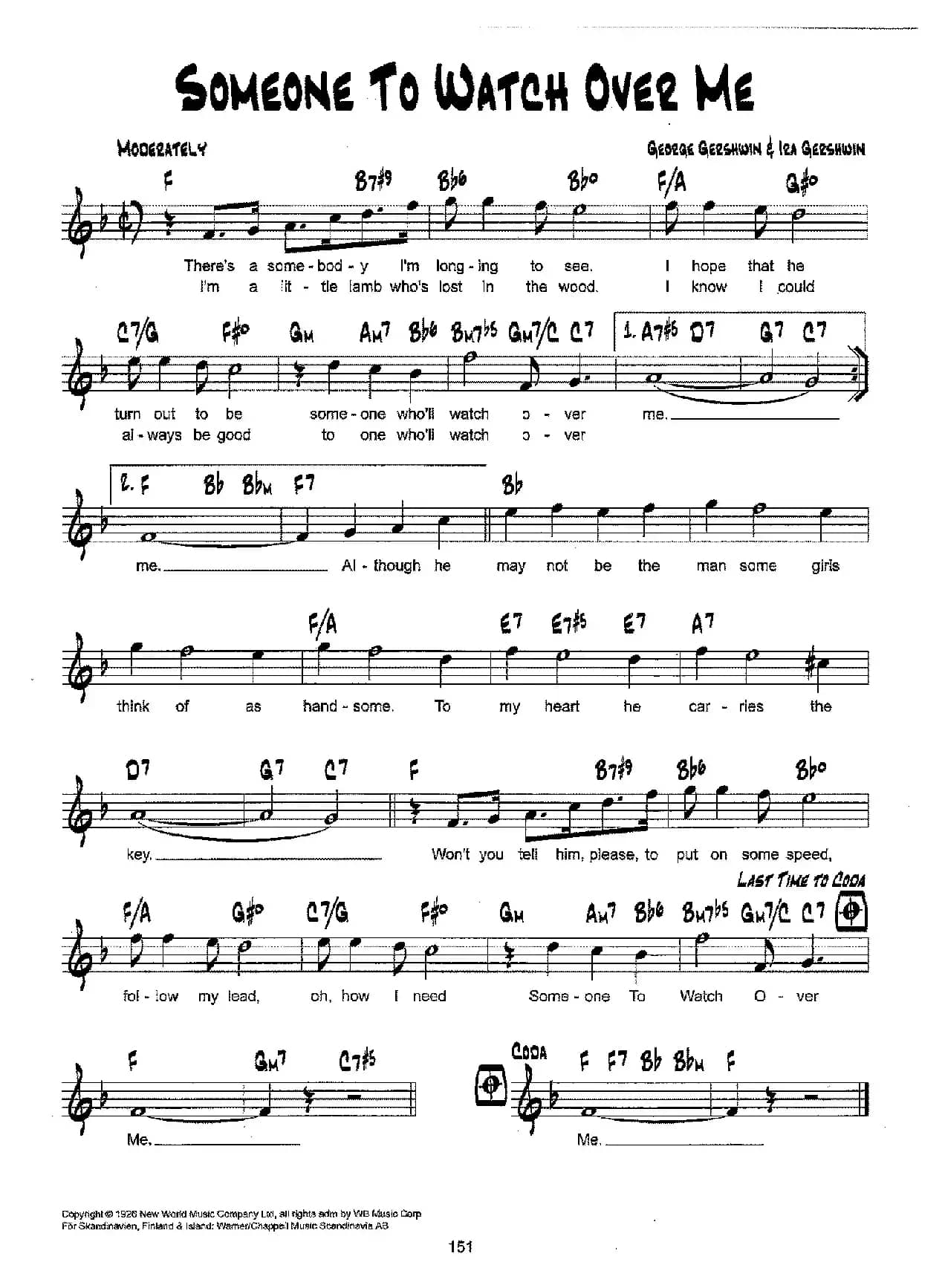 降B爵士乐谱：SOMEONE TO WATCH OVER ME