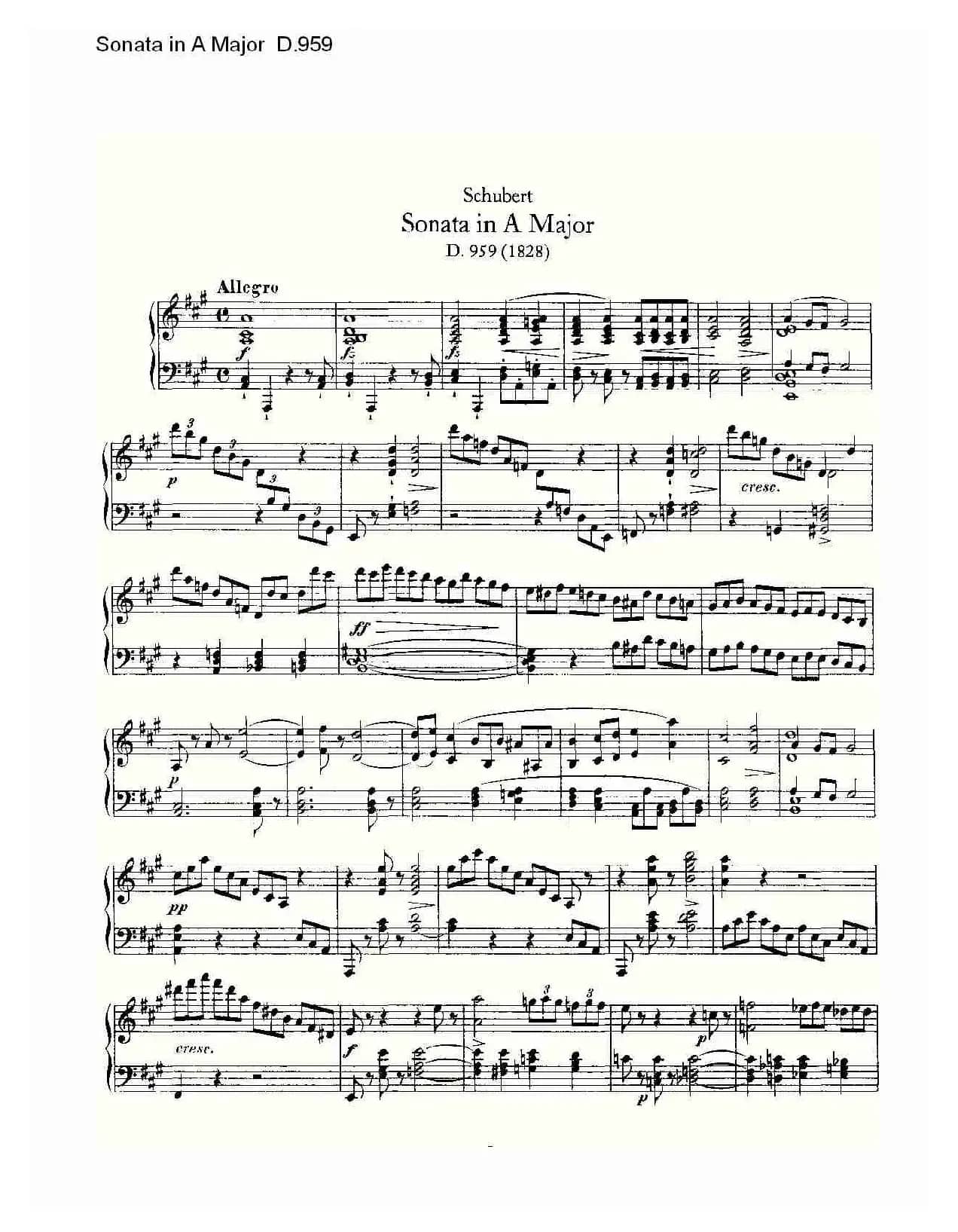 Sonata in A Major D.959（A大调奏鸣曲 D.959）