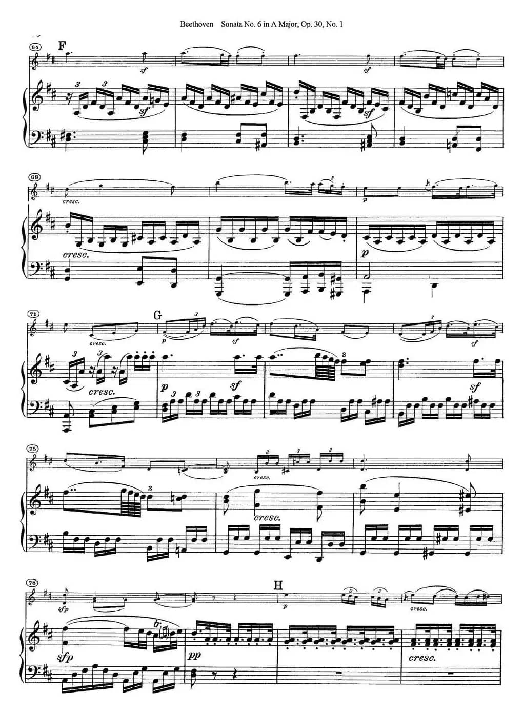 Violin Sonata No.6 in A Major Op.30 No.1（小提琴+钢琴伴奏）