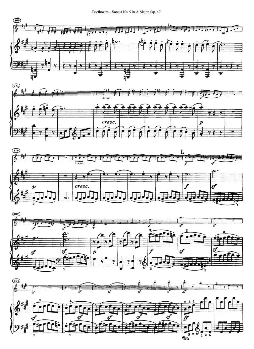 Violin Sonata No.9 in A Major Op.47（小提琴+钢琴伴奏）