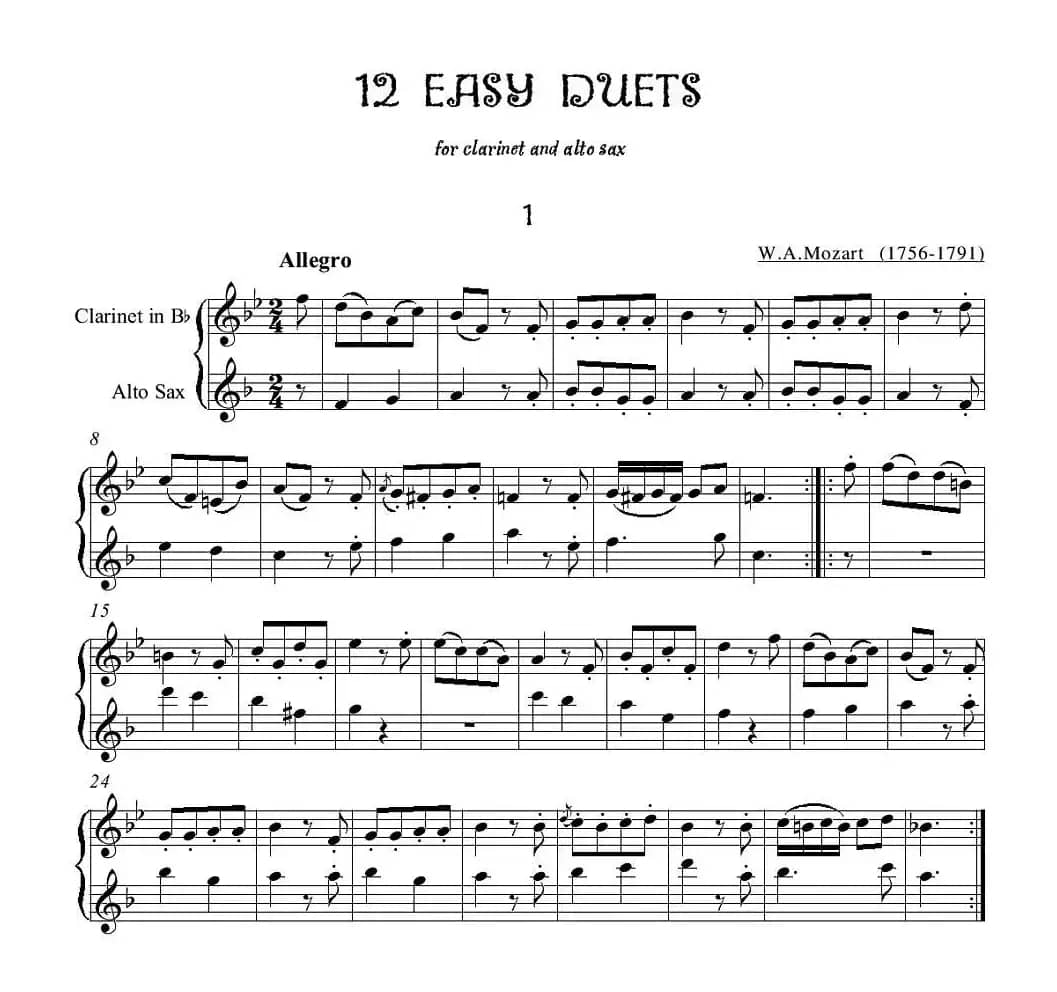 12首单簧管萨克斯重奏之一