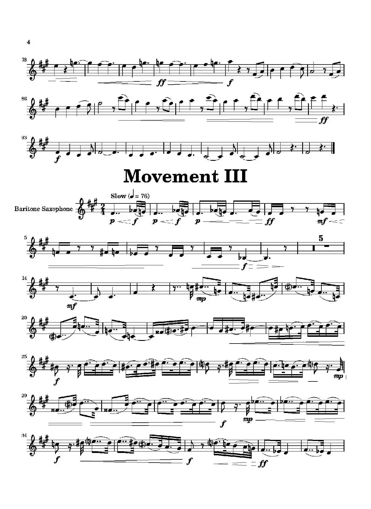 Movement（四重奏上低音萨克斯分谱）