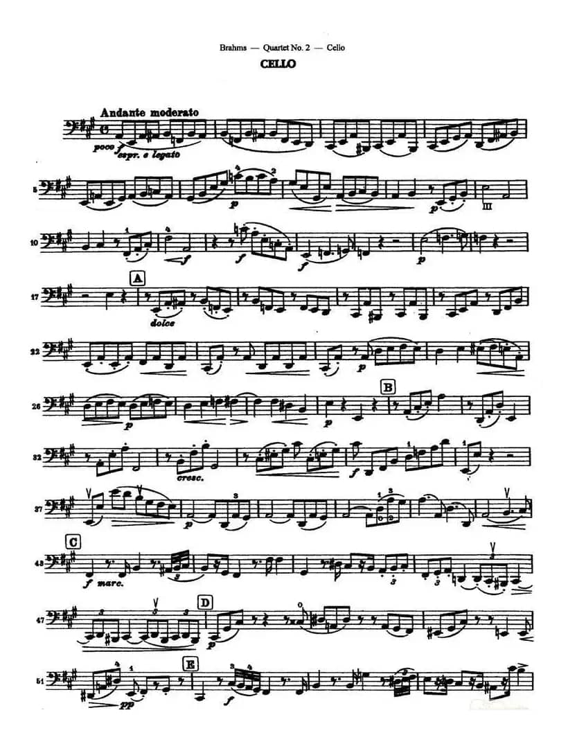 勃拉姆斯《Quartet No.2》Op.51（大提琴谱）