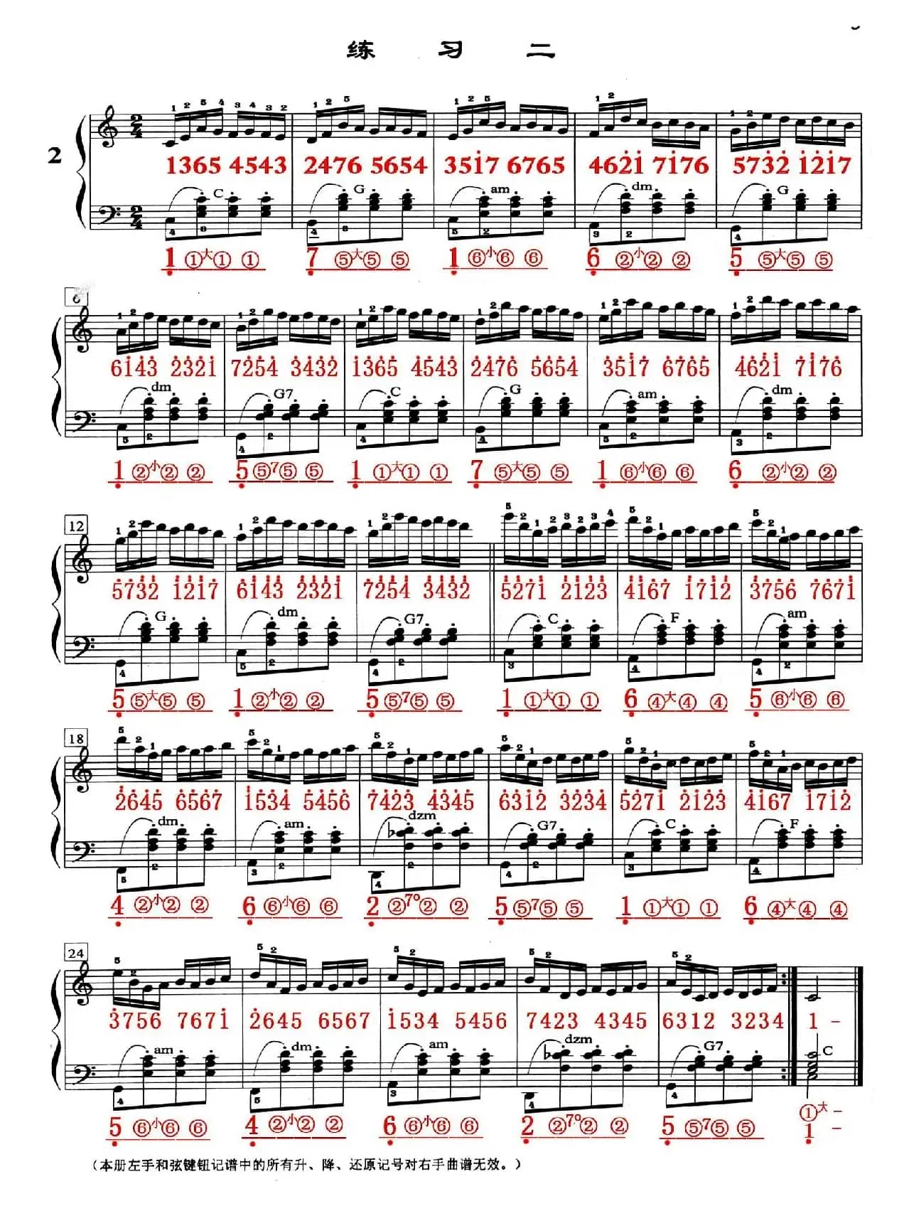 哈农《手风琴手指练习》之二（五线谱+简谱）