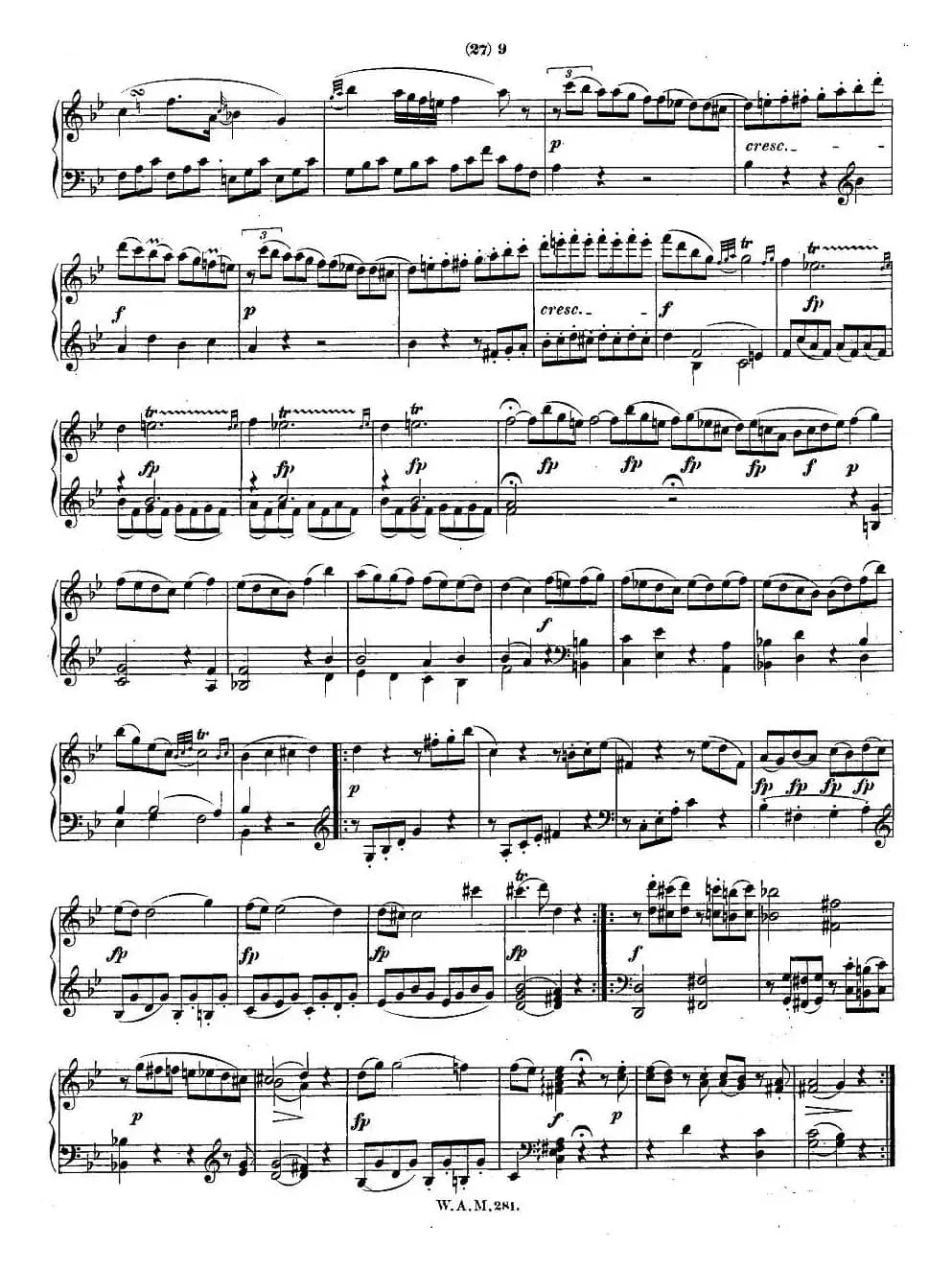 降B大调第三钢琴奏鸣曲 KV.281 