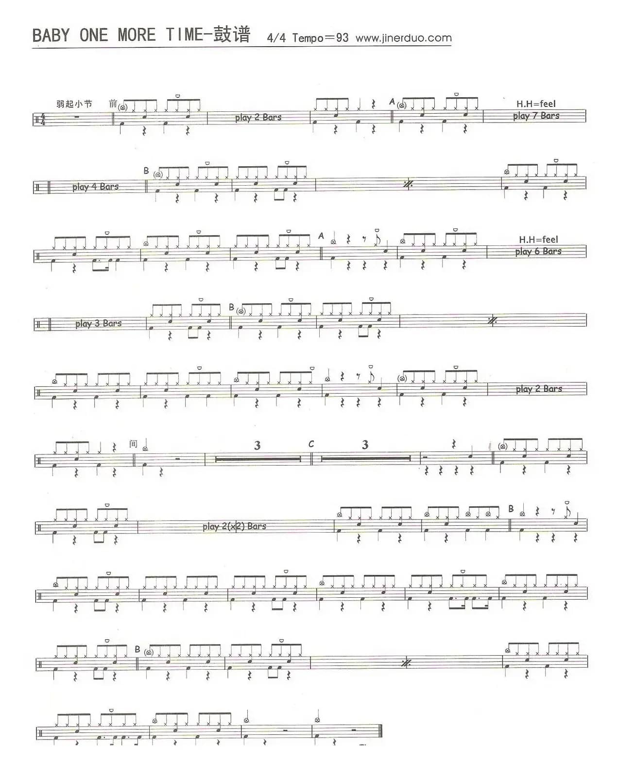 Baby One MoreTtime（架子鼓谱）