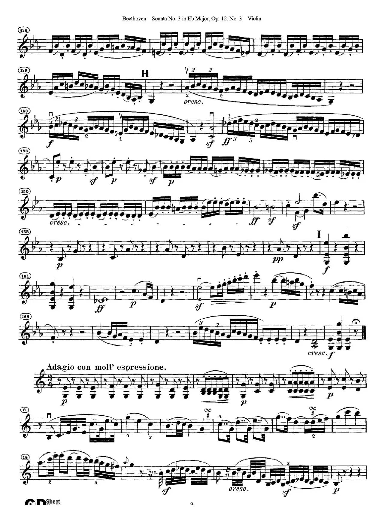 降E大调第三小提琴奏鸣曲（Sonata No.3 in Eb Major Op.12,No.3）