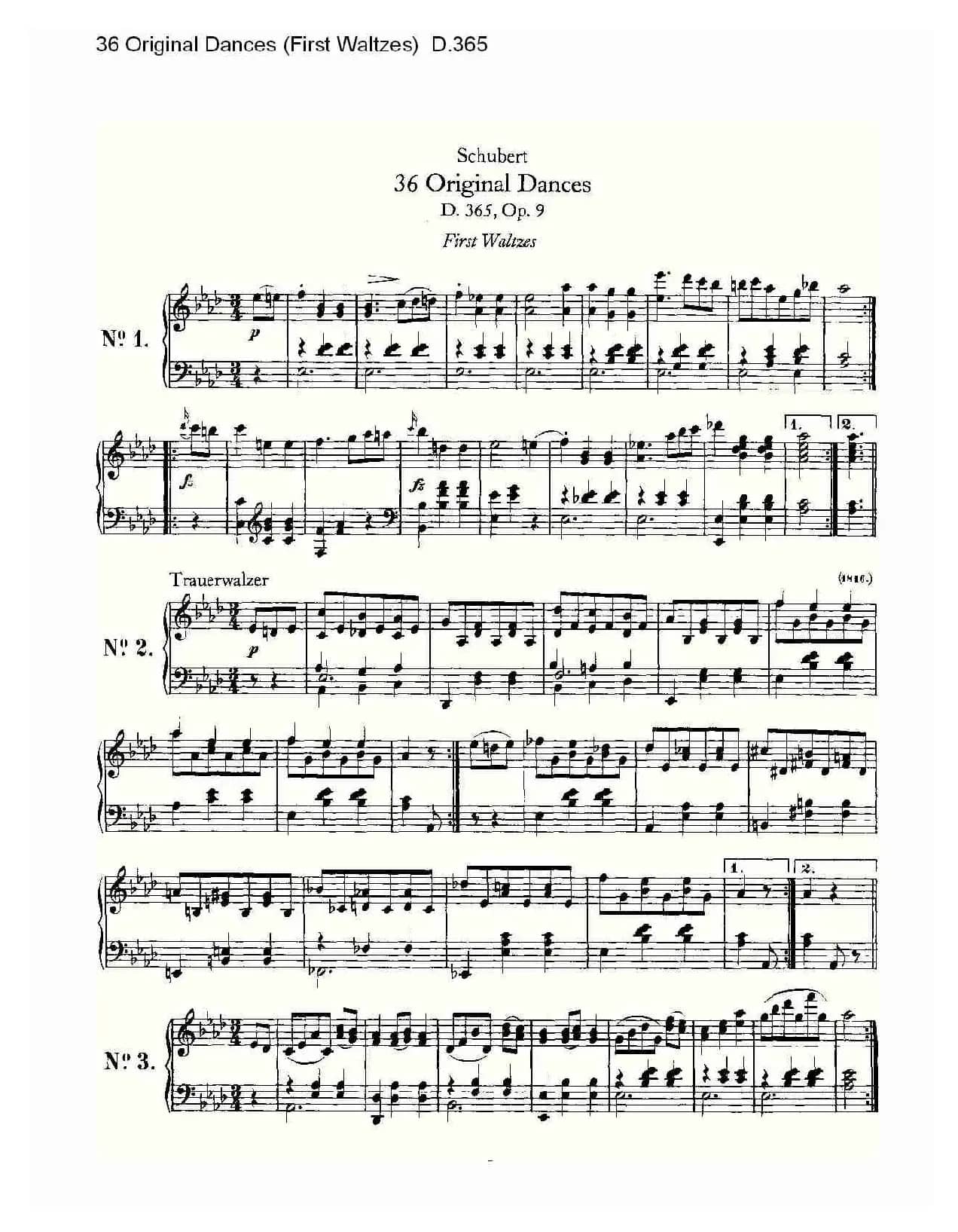 36 Original Dances（First Waltzes) D.36）