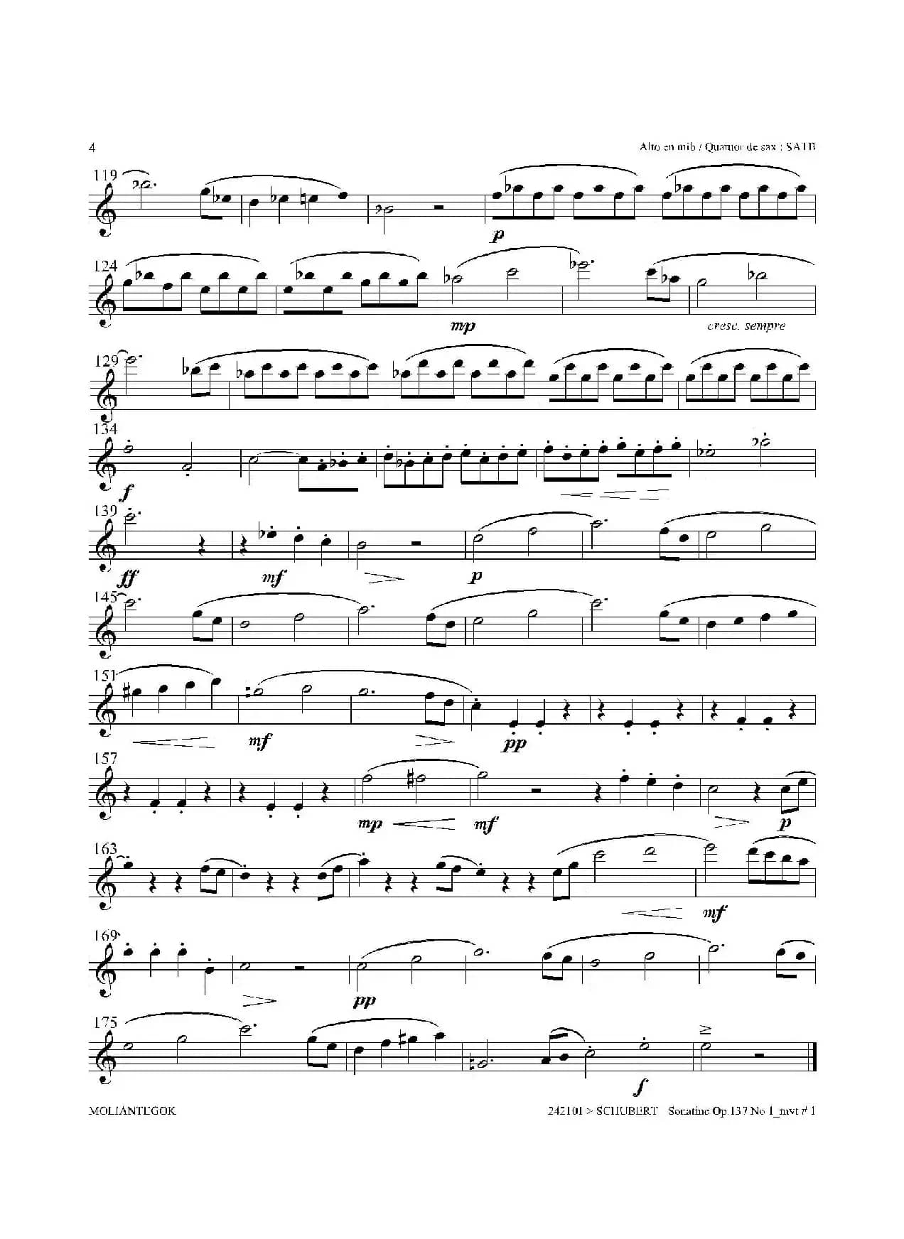 Sonatine Op.137 No 1（四重奏中音萨克斯分谱）