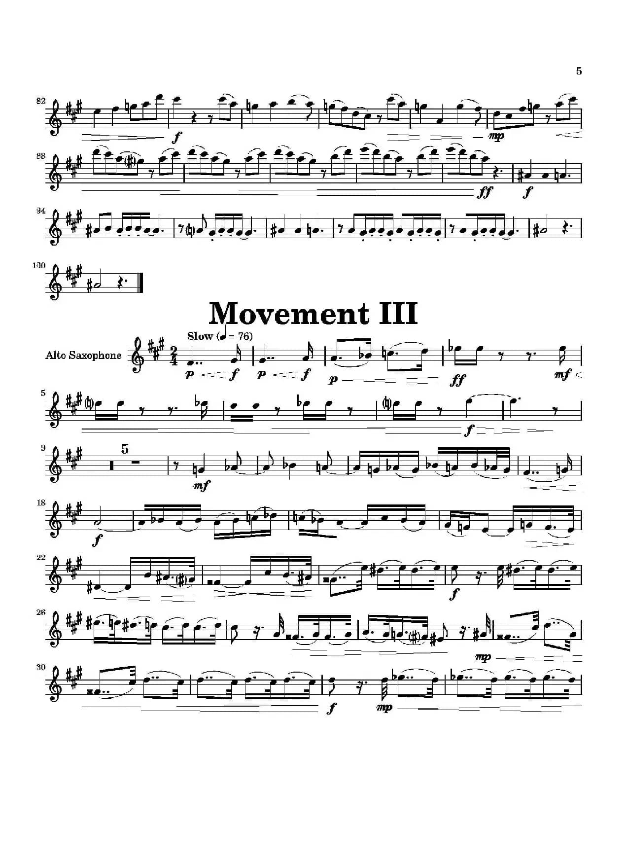 Movement（四重奏中音萨克斯分谱）