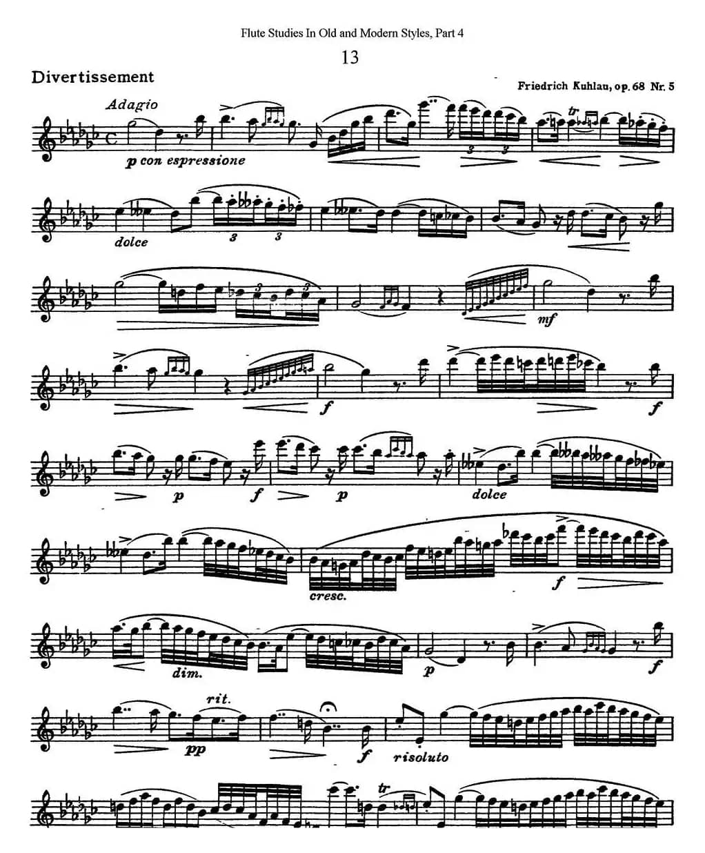 斯勒新老风格长笛练习重奏曲（第四部分）（NO.13）